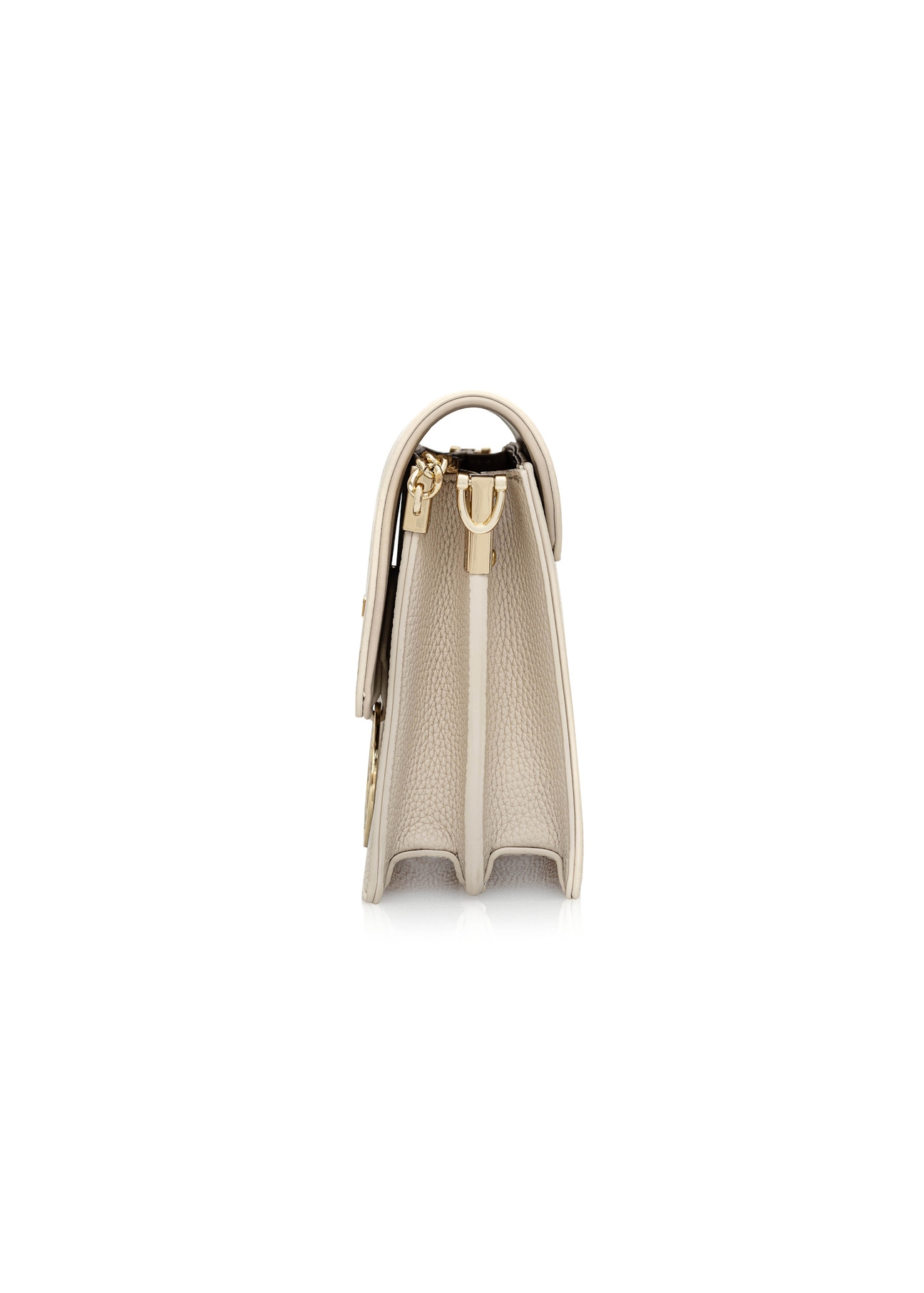 Cream women's handbag with monogram TOREC-0536C-12(Z25) - side view of the product on a white background.