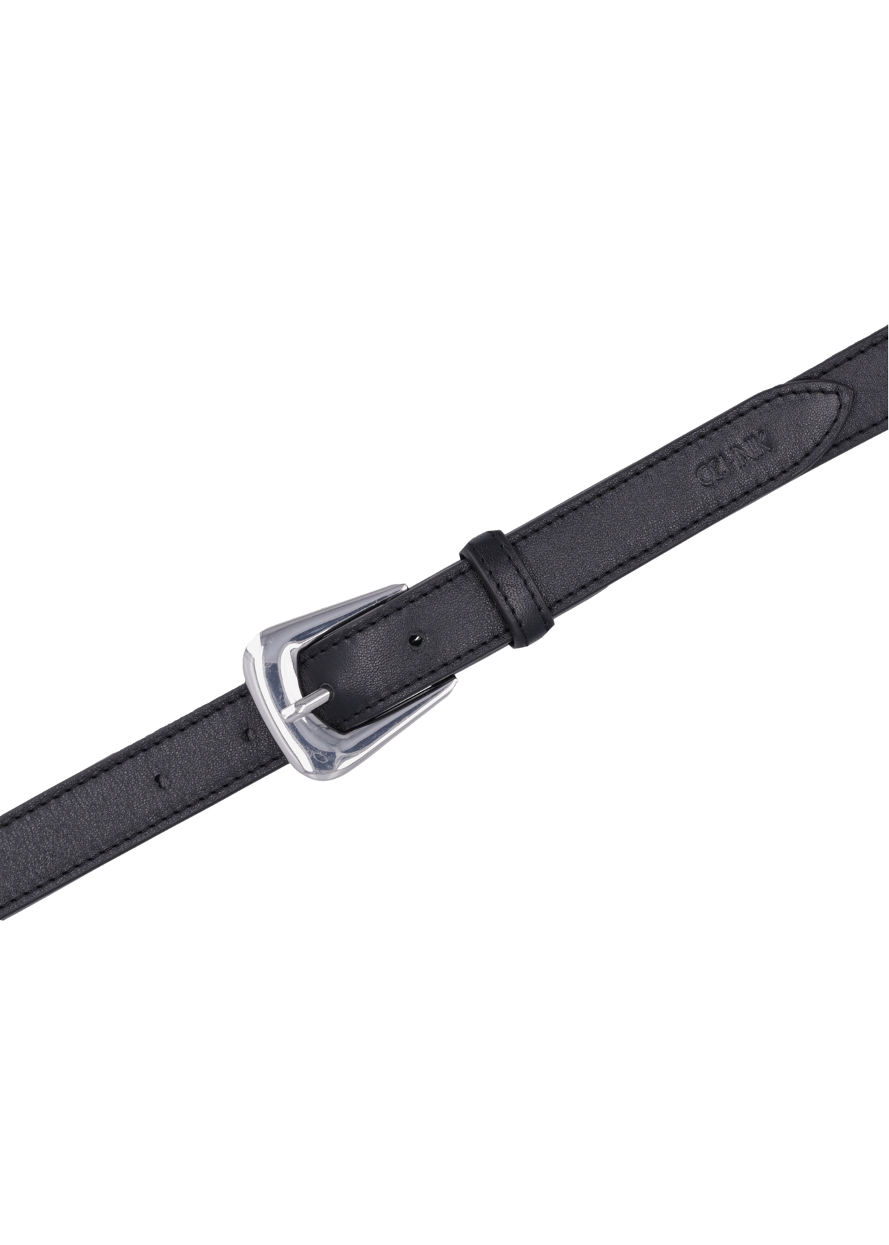 Black leather women's belt PASDS-0348-99(Z26), top view of the product on a white background.