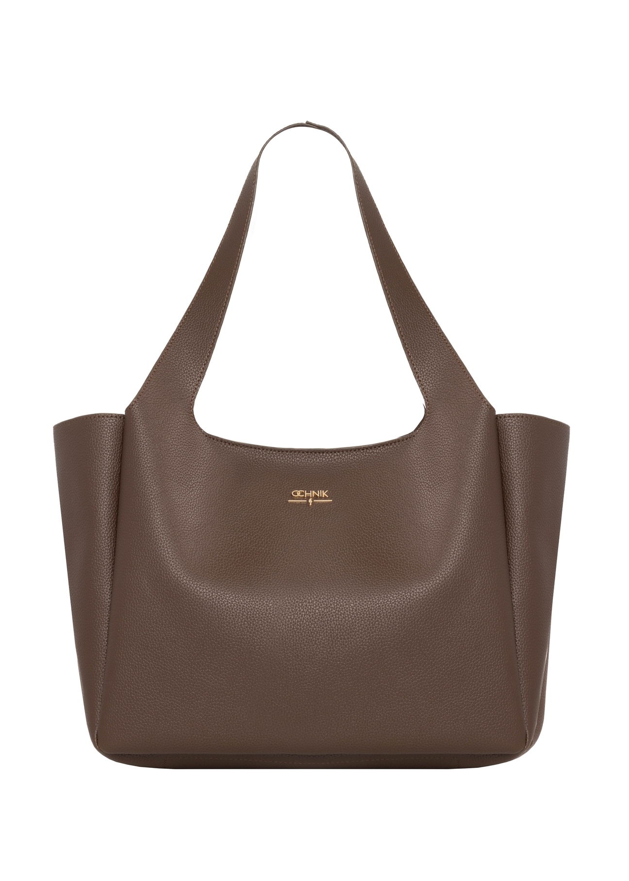 Brown classic women's shopper bag TOREC-1060-1H(Z26), product view from the front on a white background.