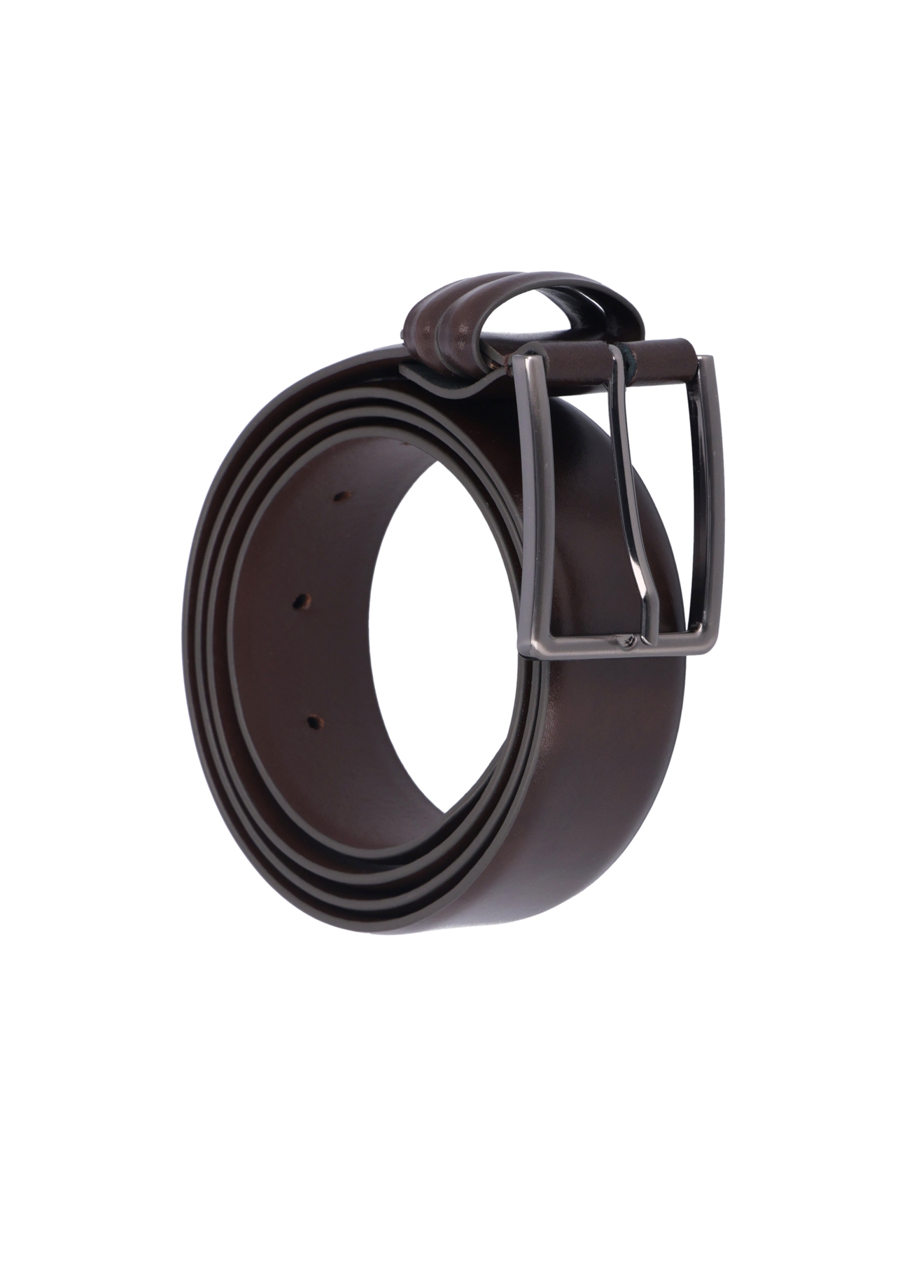 Men's brown leather belt PASMS-0284-1I(Z26), diagonal product view on white background.