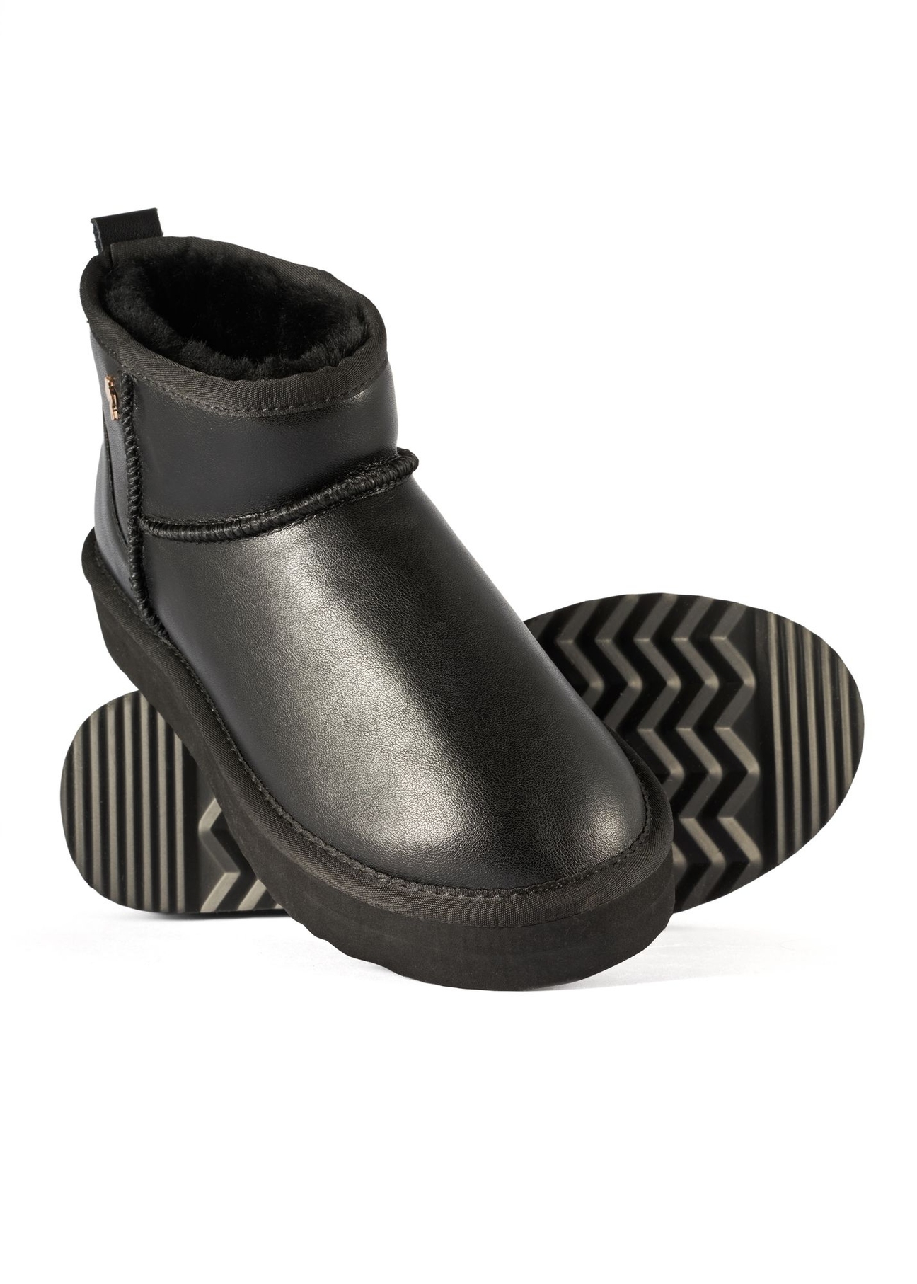 Women's black leather snow boots BUTYD-1219-99(Z25) - top view of the product on a white background.
