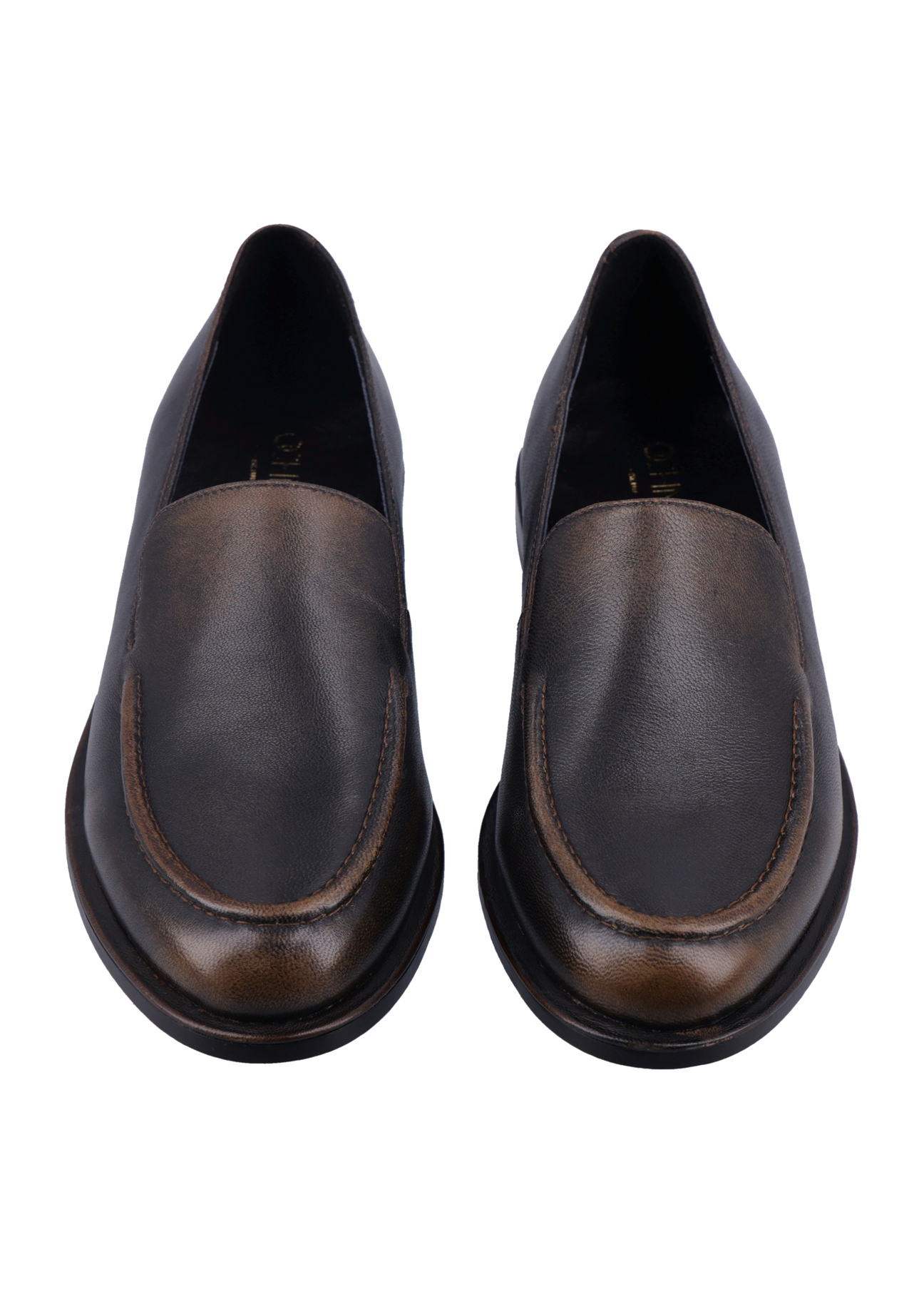Dark brown leather women's moccasins BUTYD-1330-1I(Z26), front product view on white background.