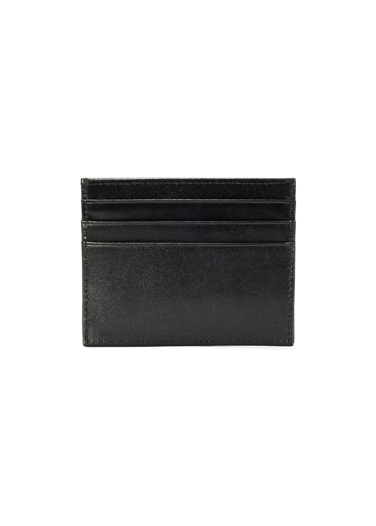 Black leather card case PORMS-0637-99(W25), back view of the product on a white background.