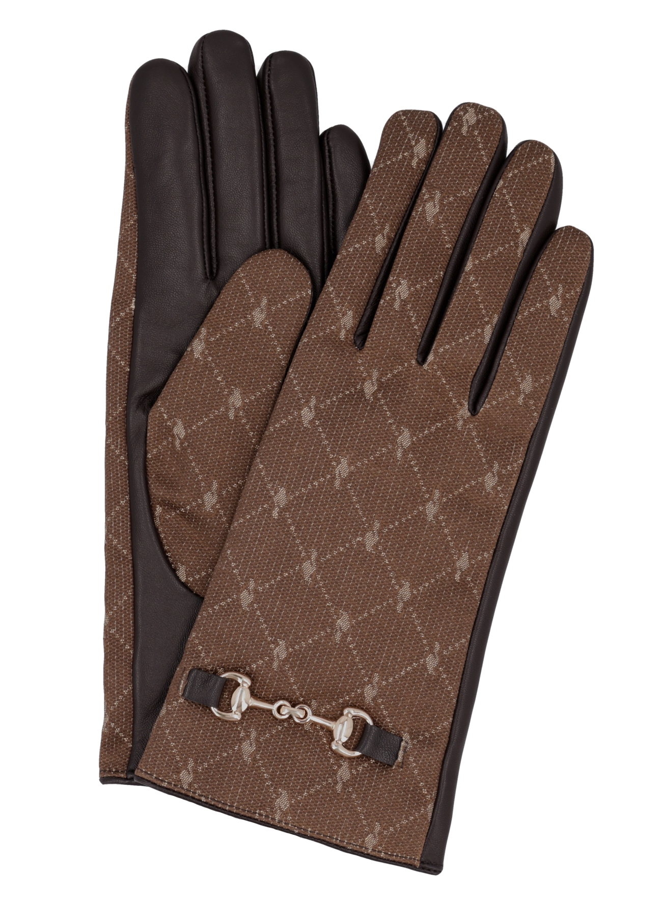Brown women's leather gloves REKDS-0107-1I(Z26), product view from above, on white background.