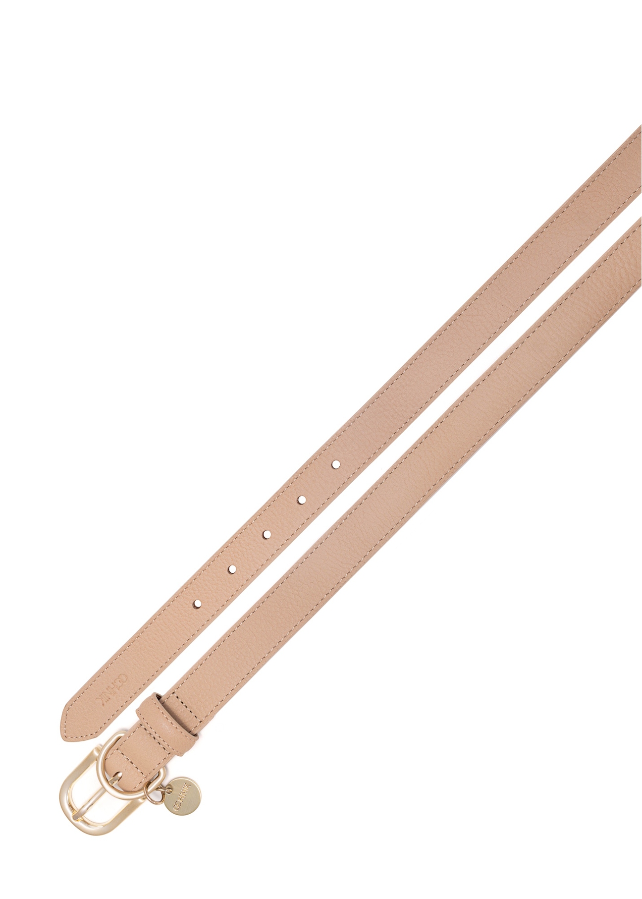 Beige women's leather belt PASDS-0275-81(Z25), product view from above on white background.