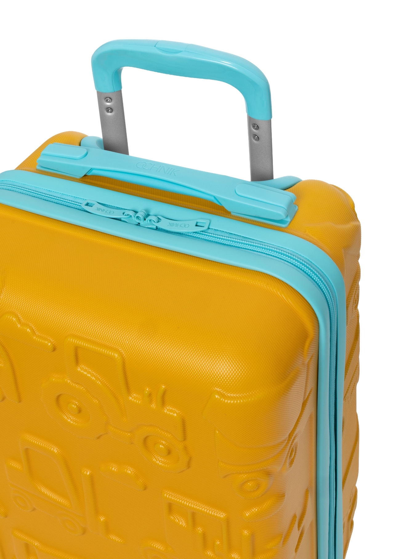 Small orange suitcase on wheels WALAB-0087-3B-18(W26), view of the product handle on a white background.