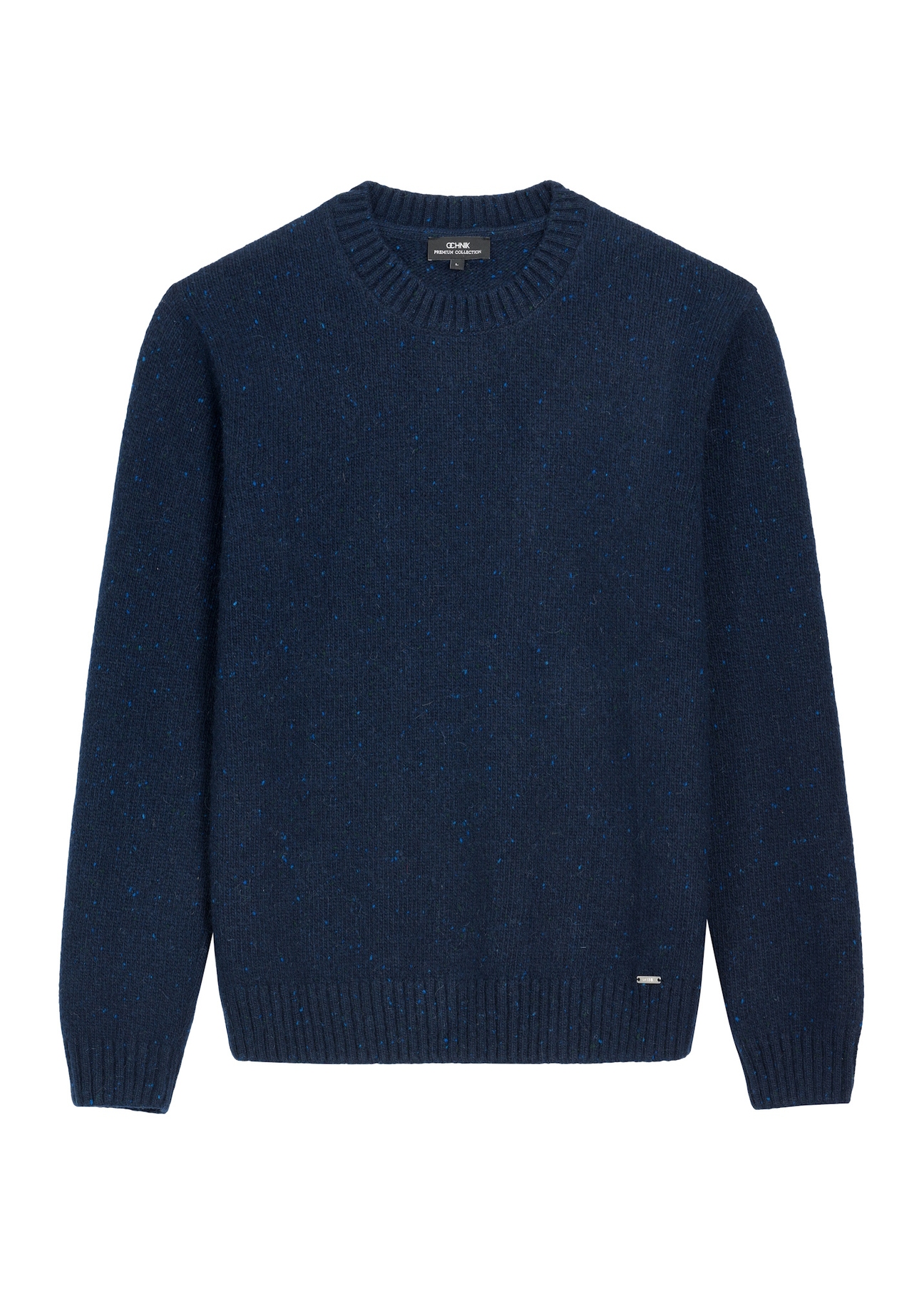 Men's navy blue wool sweater SWEMT-0173-7E(Z26), front view on a white background.
