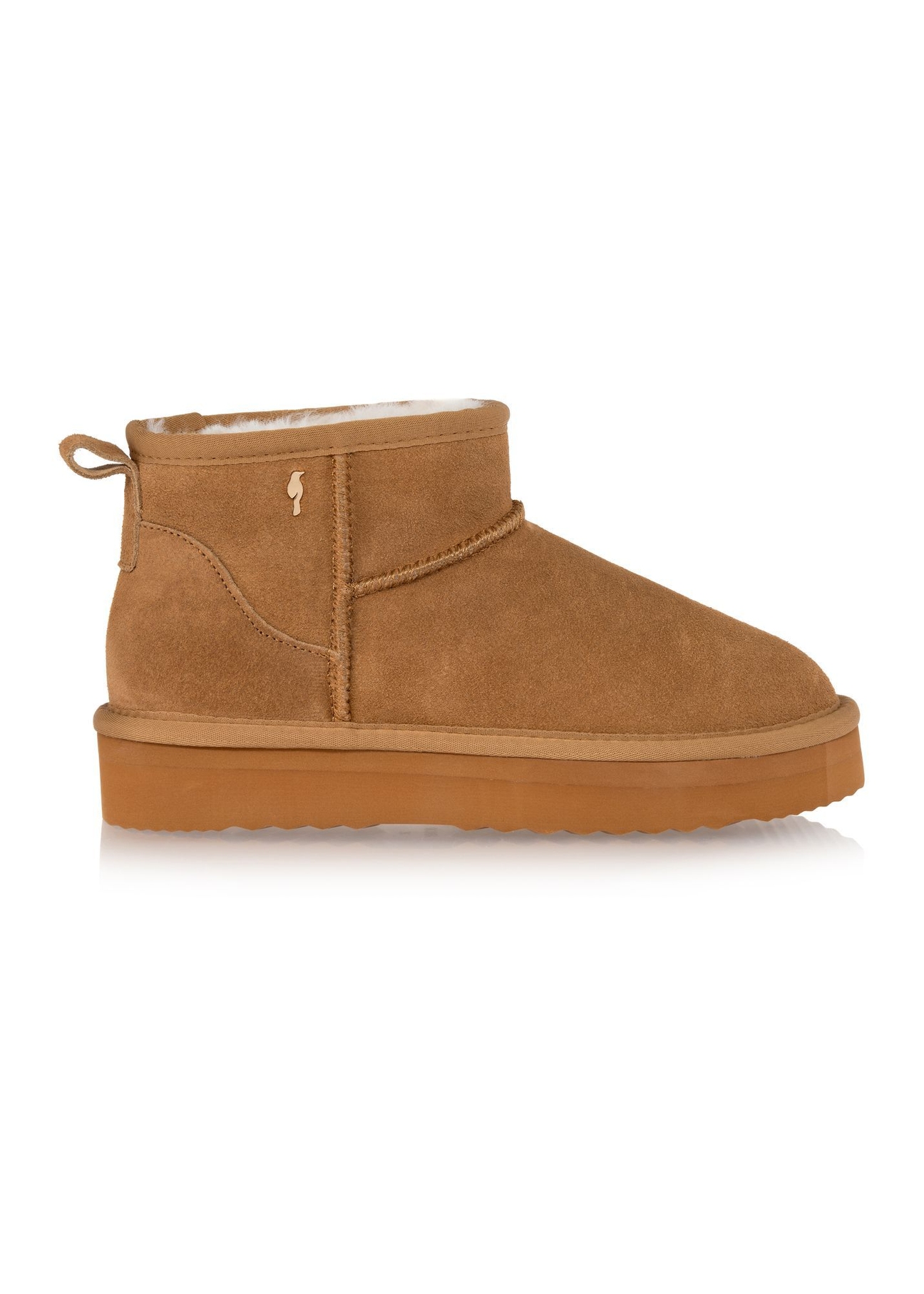 Cognac short women's snow boots BUTYD-1138-1F(Z26), side view of the product on a white background.