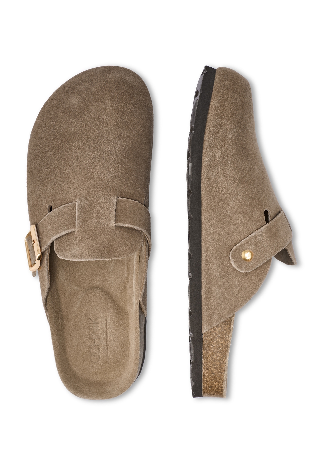 Women's suede camel flip-flops BUTYD-1267-1K(W26), top view of the product on a white background.