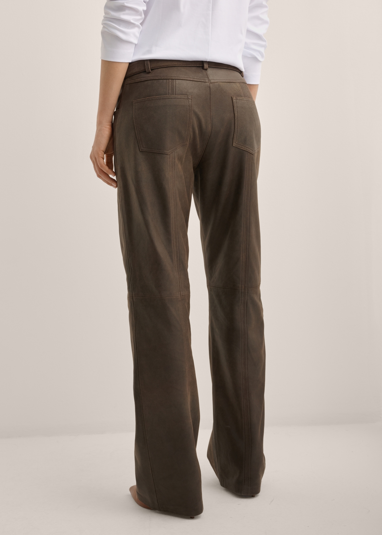 Dark brown women's leather pants SPODS-0051-1I(Z26)