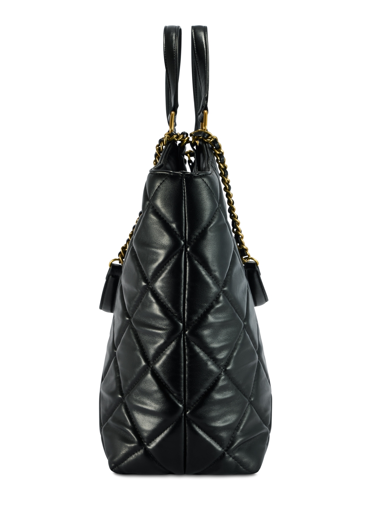 Black quilted women's handbag TOREC-1057-99(Z25), product view from the side on a white background.