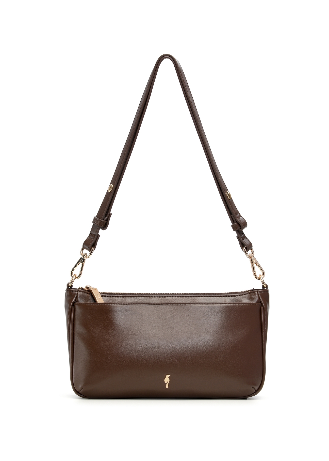 Brown women's shoulder bag TOREC-1245-1H(Z26), product view from the front on a white background.