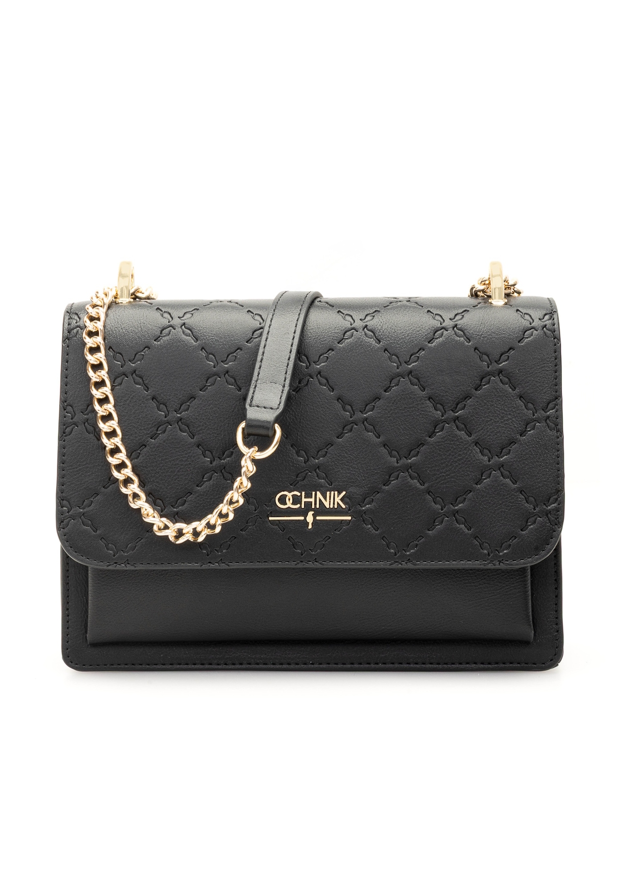 Black women's handbag with monogram TOREC-1155-99(W26), front product view on white background.