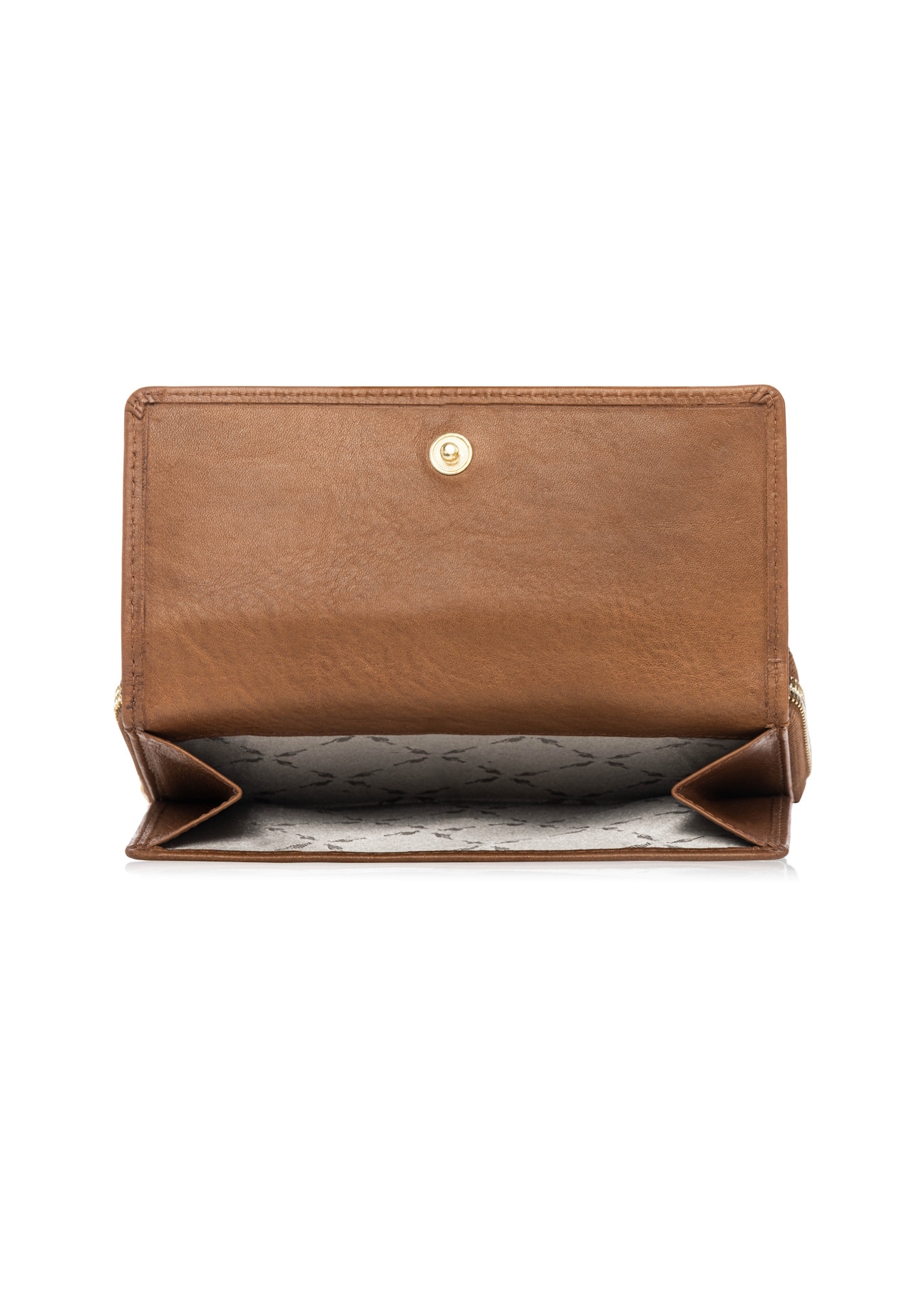 Medium women's wallet in cognac color PORES-0989-1F(W26), product view inside on white background.