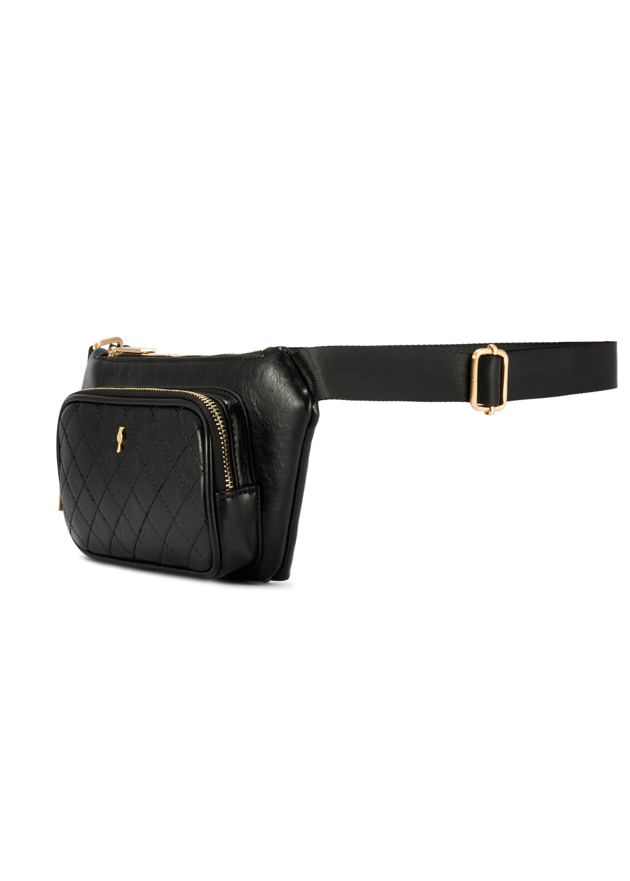 Black women's waist bag with stitching TOREC-1192-99(W26), diagonal product view on a white background.