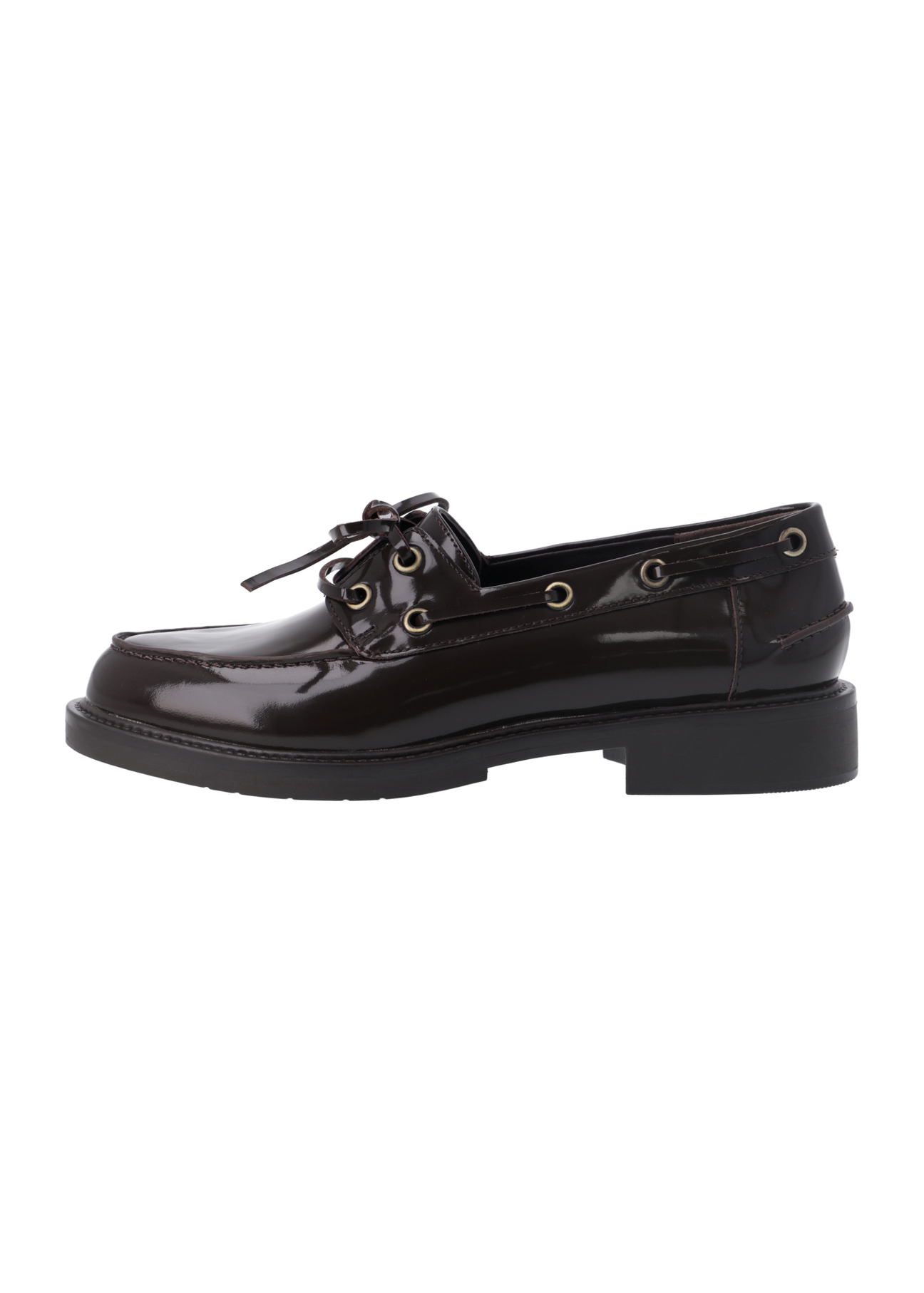 Women's dark brown leather moccasins BUTYD-1313-1I(Z26), side view of the product on a white background.