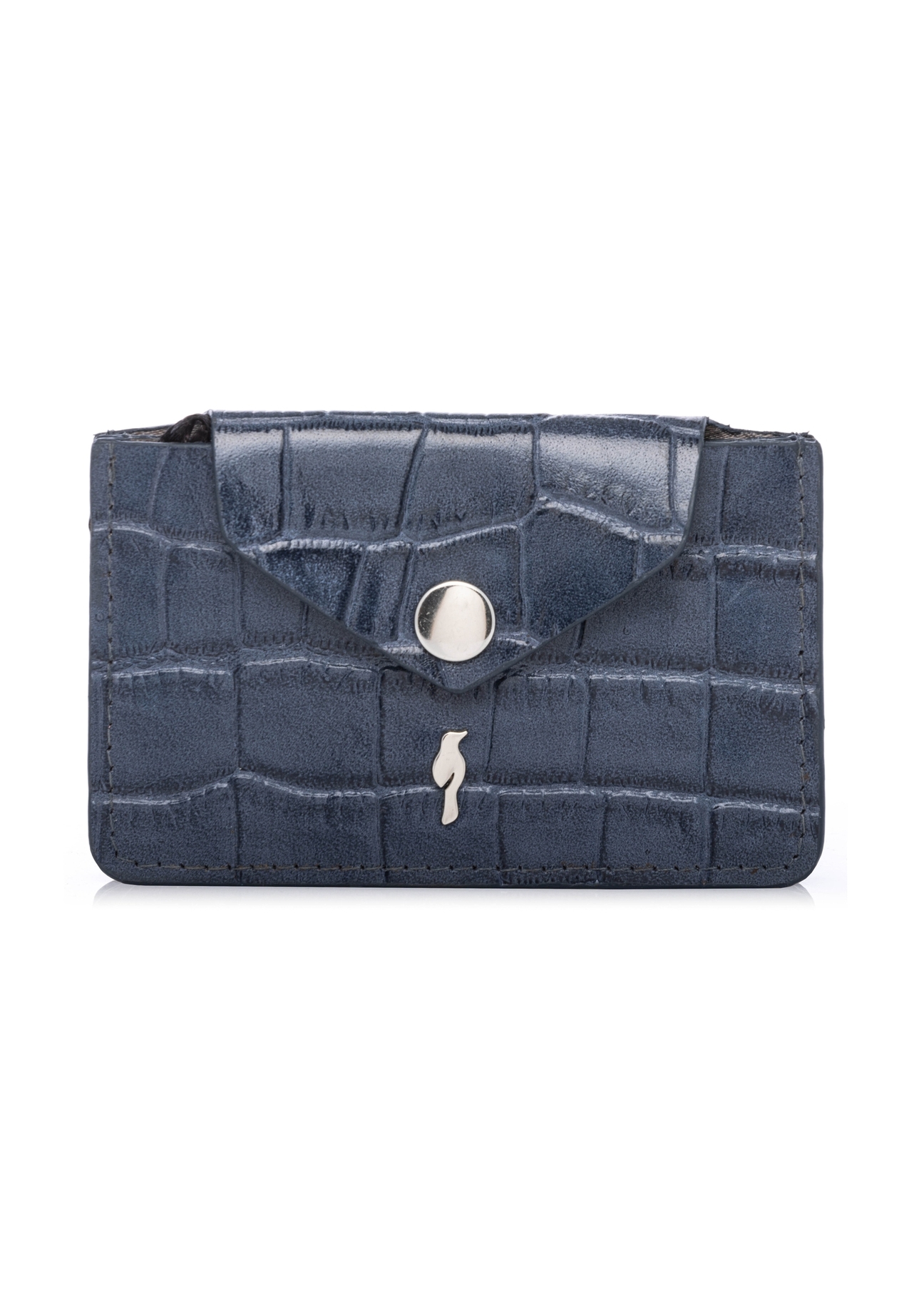 Small navy blue leather women's wallet PORES-0890-7D(W26) - front product view, on white background.
