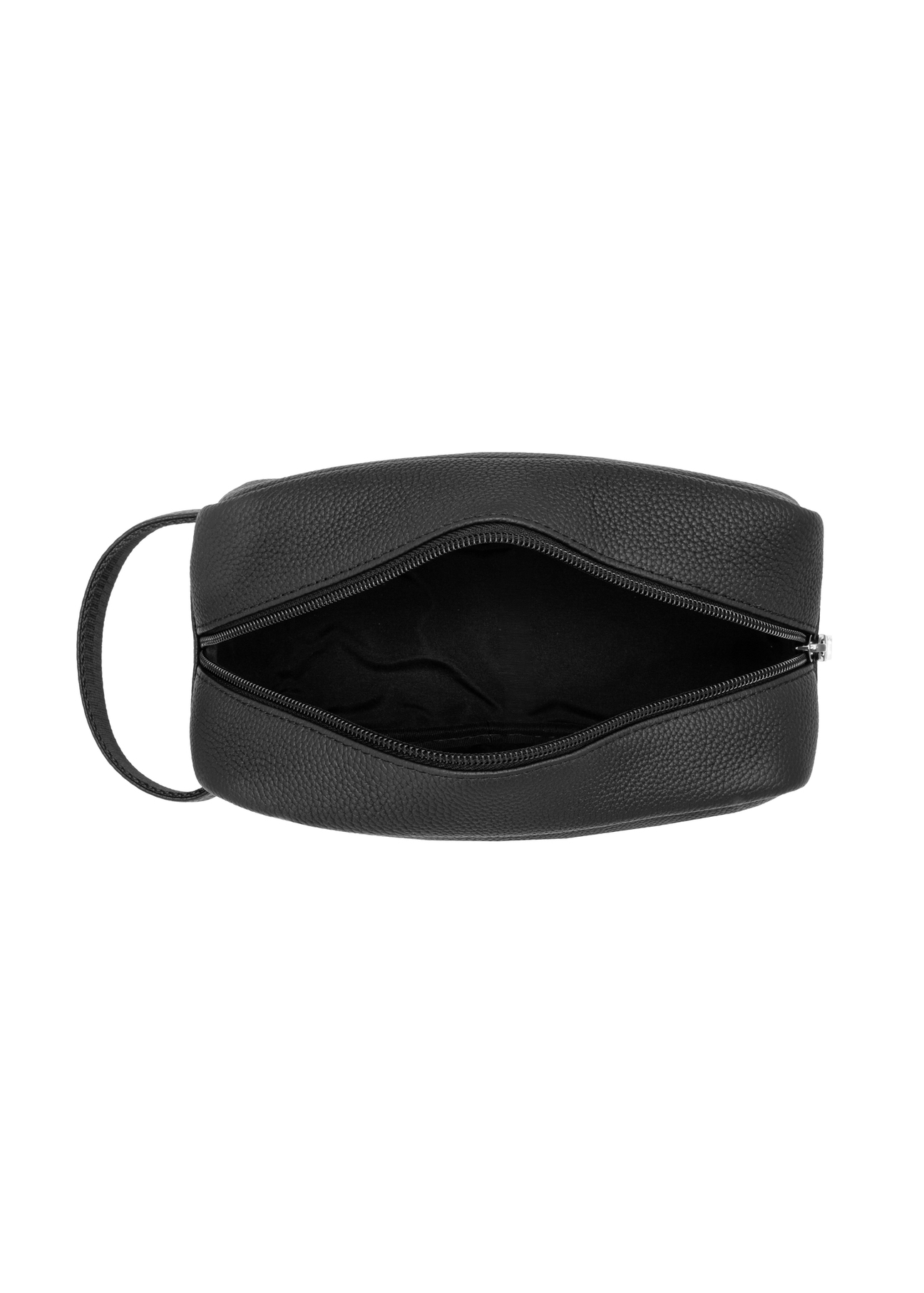 Black leather men's cosmetic bag TORMS-0537-9I(Z26), product view from the inside on a white background.