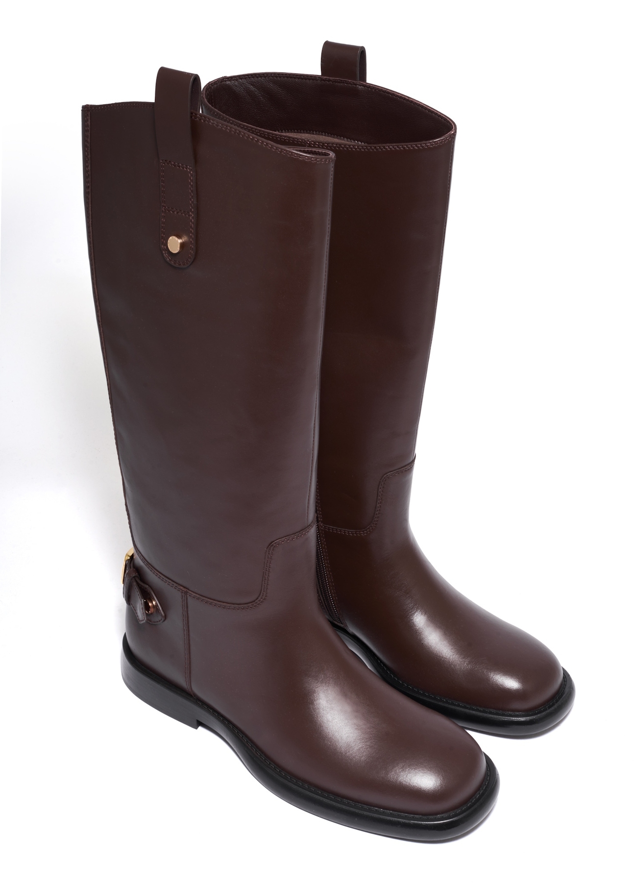 Women's dark brown leather boots BUTYD-1333-1I(Z26) – top view of the product on a white background.