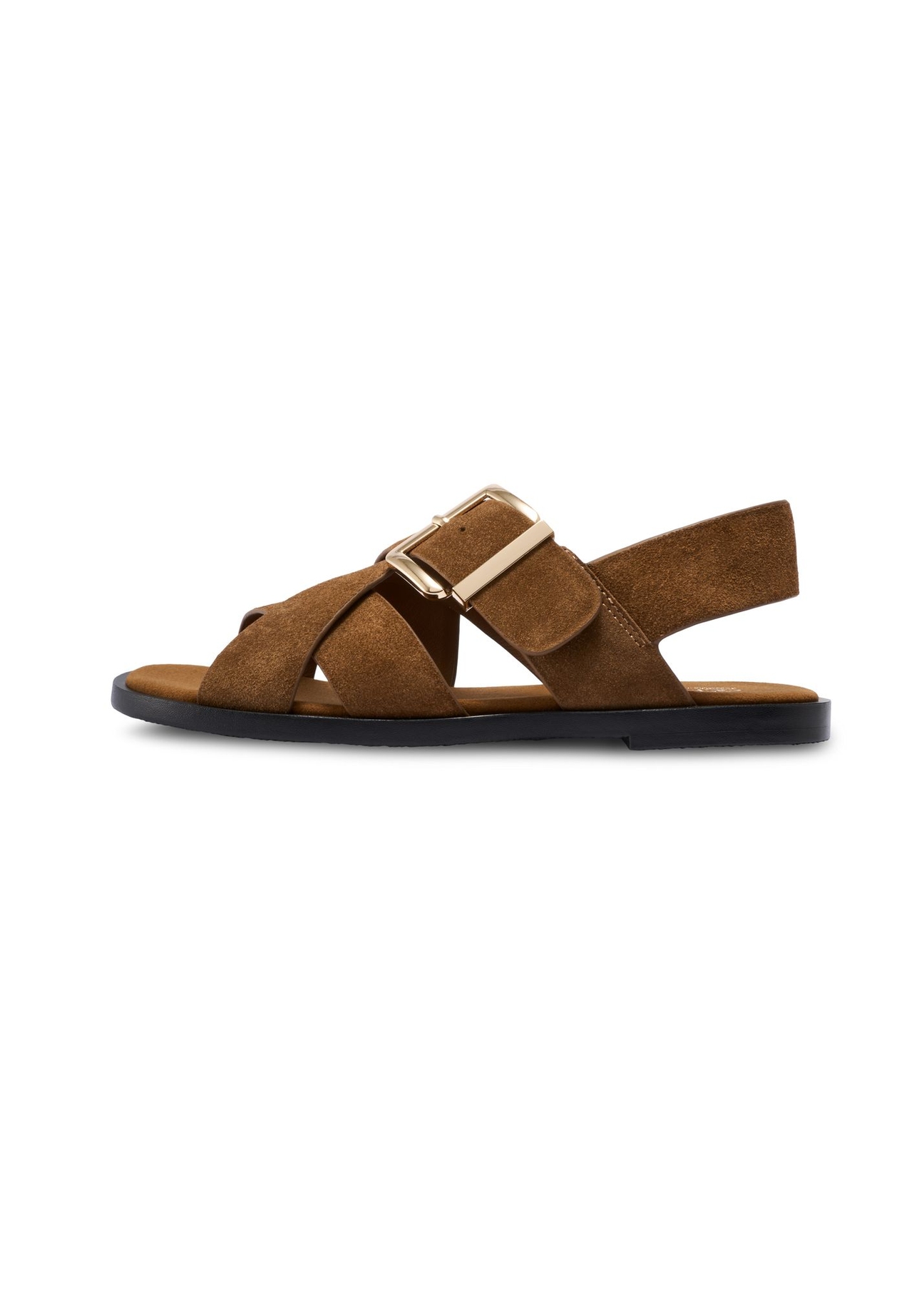 Women's suede sandals in cognac color BUTYD-1238-1F(W26) - product view from the side, on a white background.