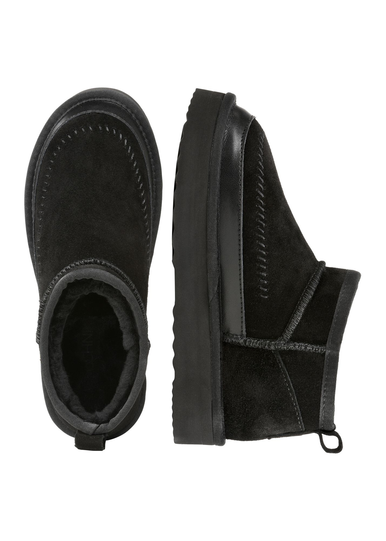 Black women's snow boots BUTYD-1220-99(Z25) - top view of the product on a white background.