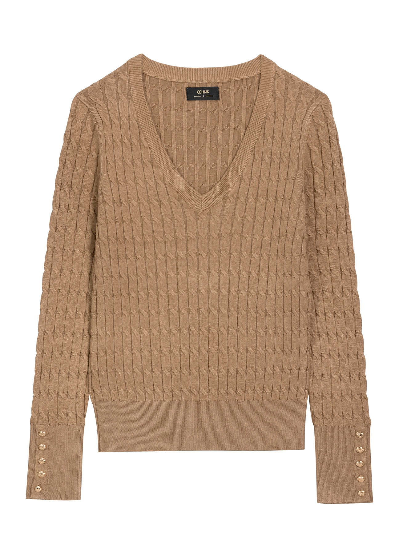Women's camel sweater SWEDT-0212A-1D(Z26), front product view on white background.