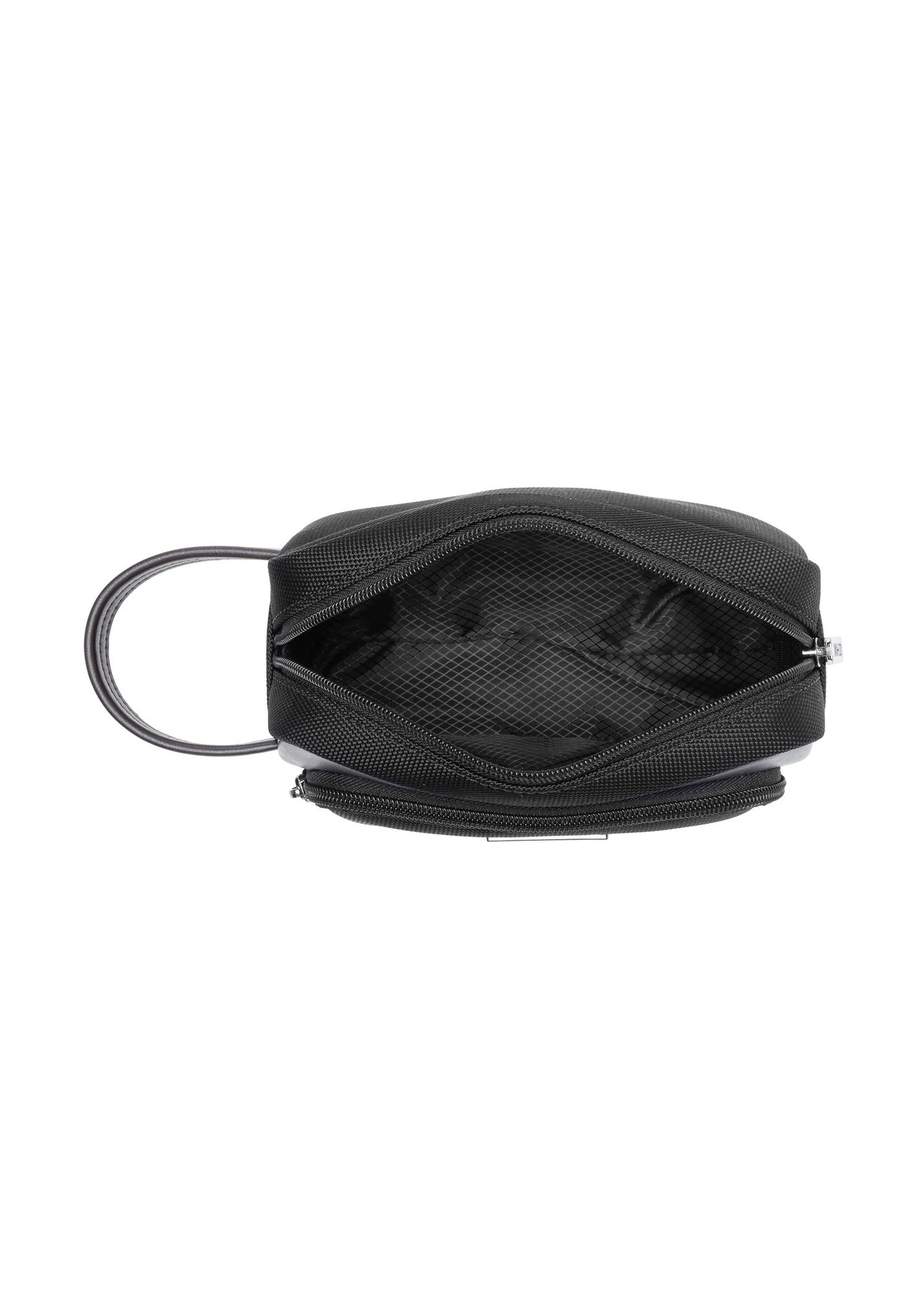 Black and brown men's cosmetic bag TORMN-0379-9J(Z26), product view from the inside on a white background.
