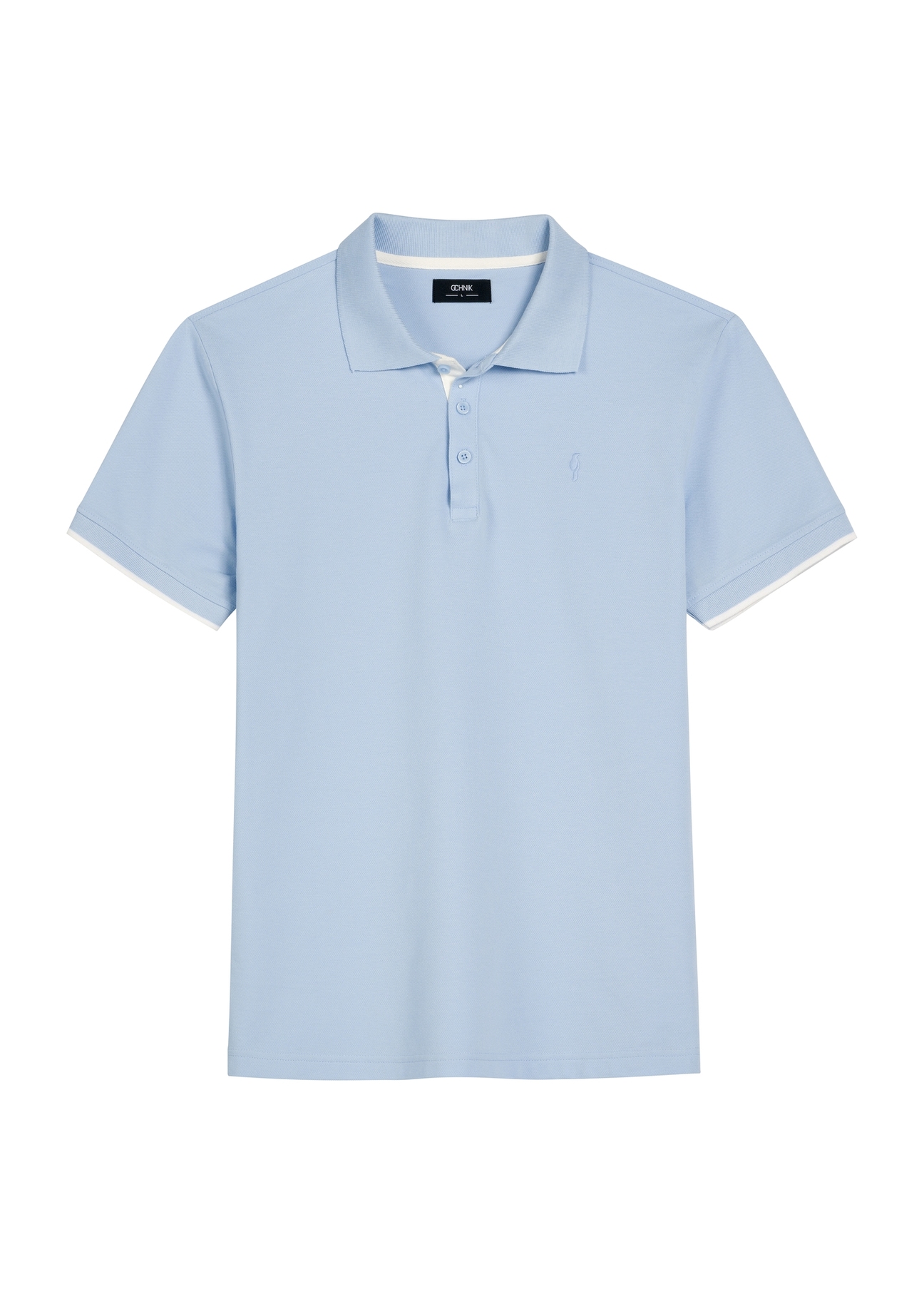 Light blue cotton polo shirt POLMT-0045B-7A(W26), front product view on white background.