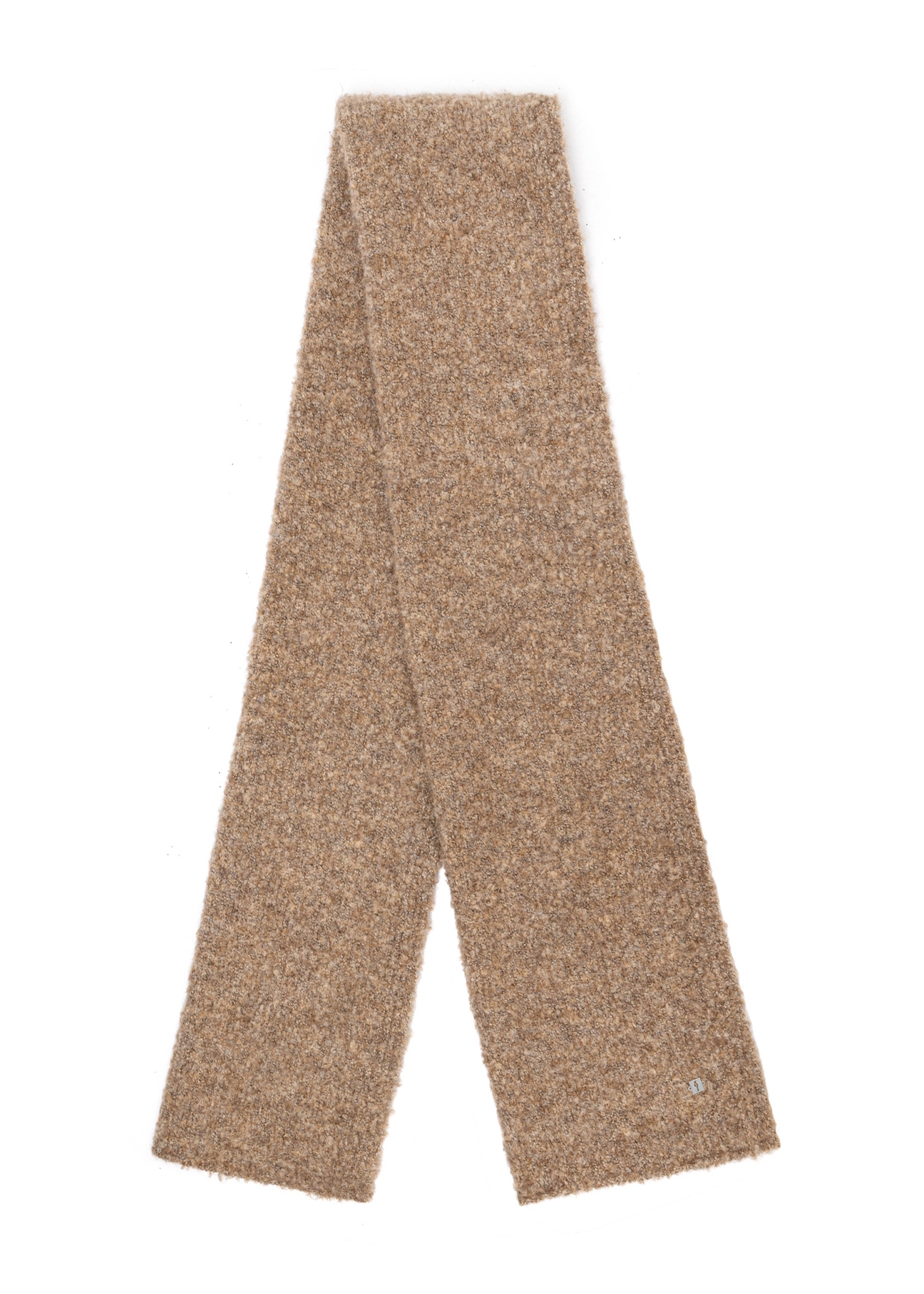 Light brown women's scarf with wool SZADT-0224-1G(Z26), front view of the product on a white background.