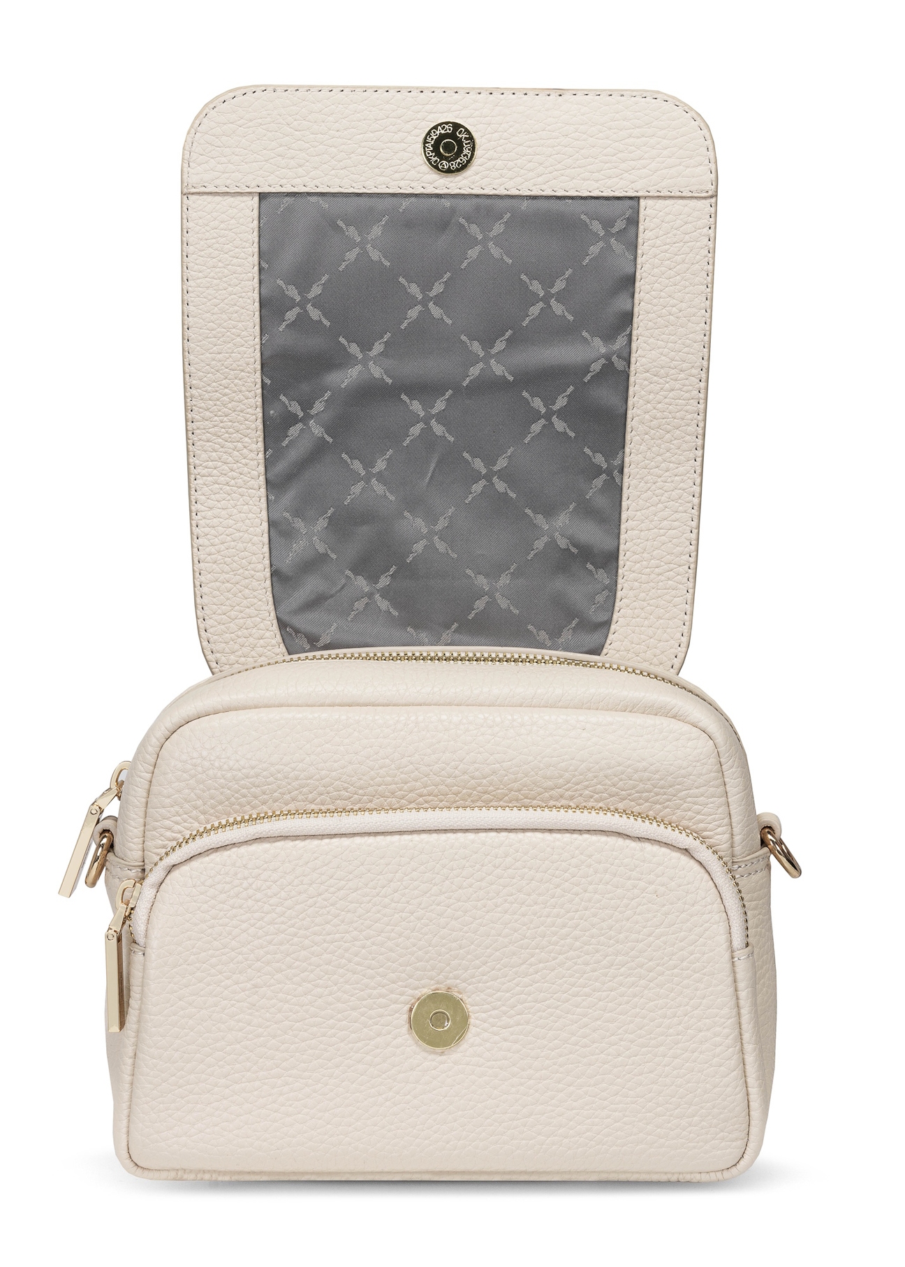 Cream leather women's messenger bag TORES-0958C-12(W25) – front view of the bag with an open flap on a white background.