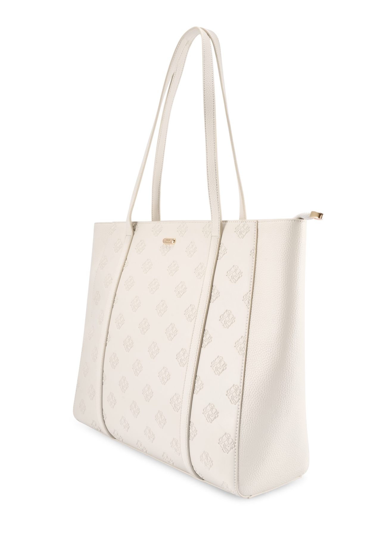 Cream monogram shopper bag TOREC-1160-0B(W26), diagonal product view on white background.