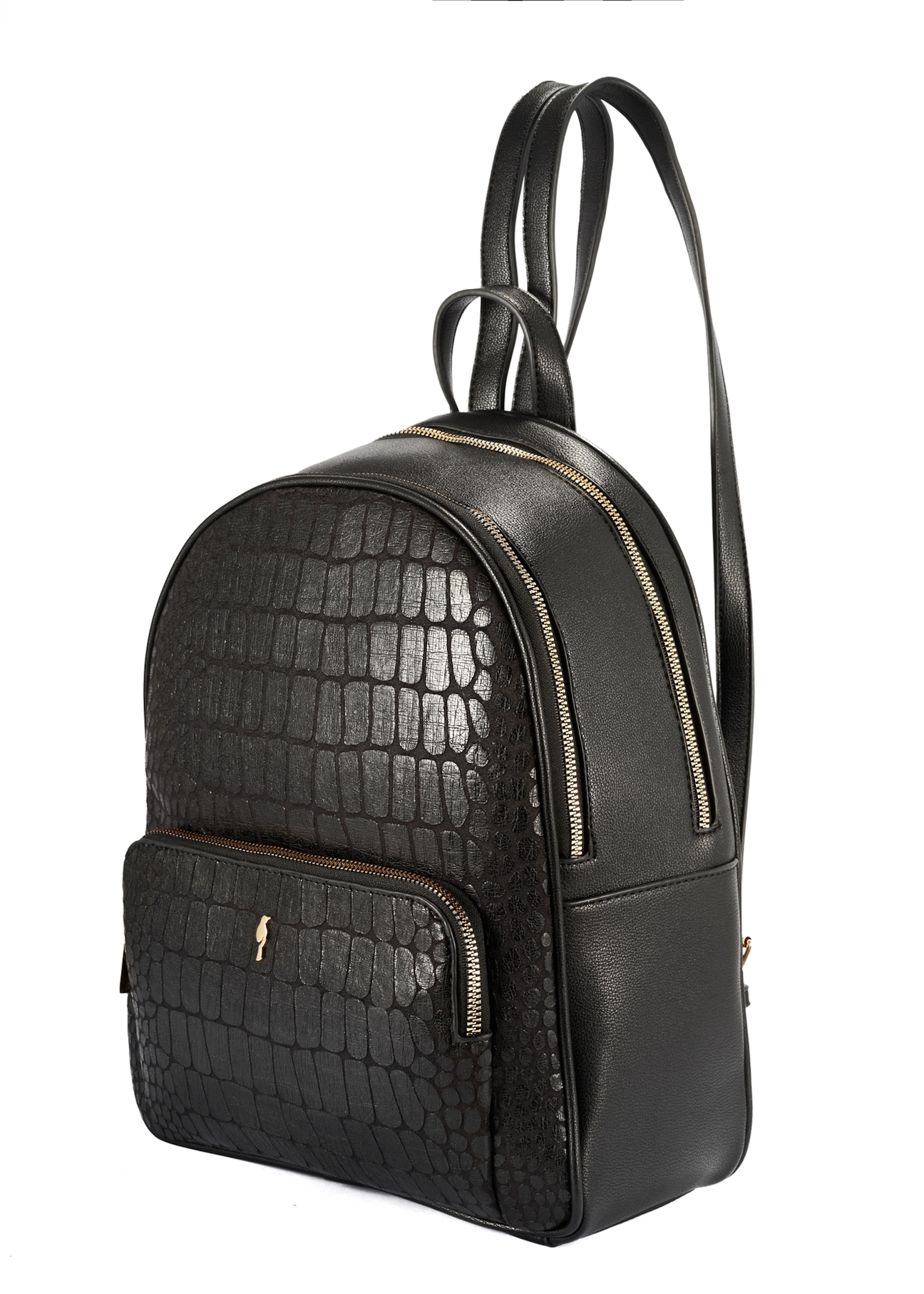 Black women's croco-style backpack TOREC-0725A-97(Z25), diagonal product view on white background.