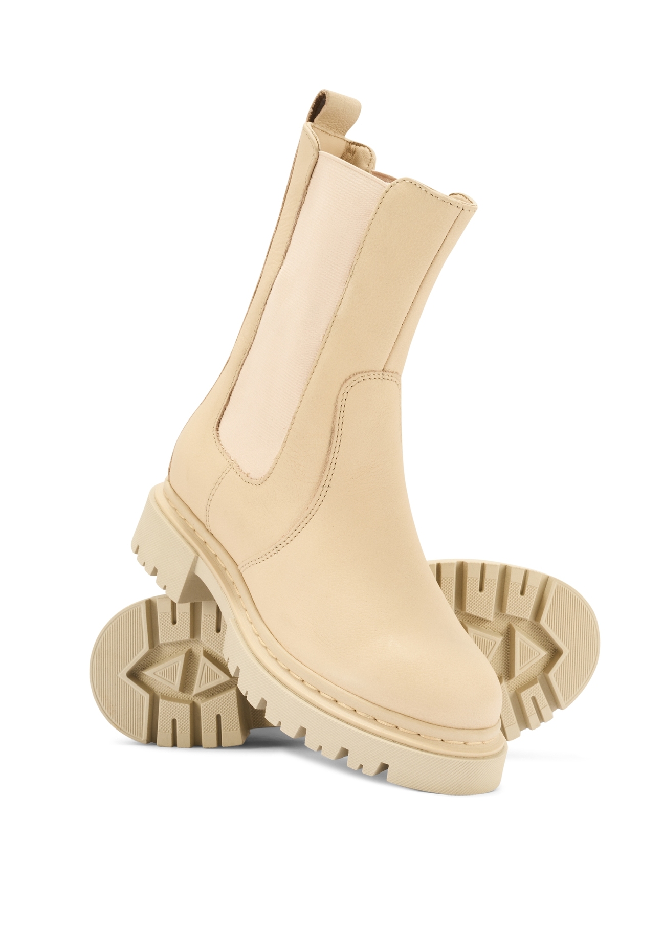 Beige leather women's Chelsea boots BUTYD-1092-81(Z25), product view from the side and bottom on a white background.