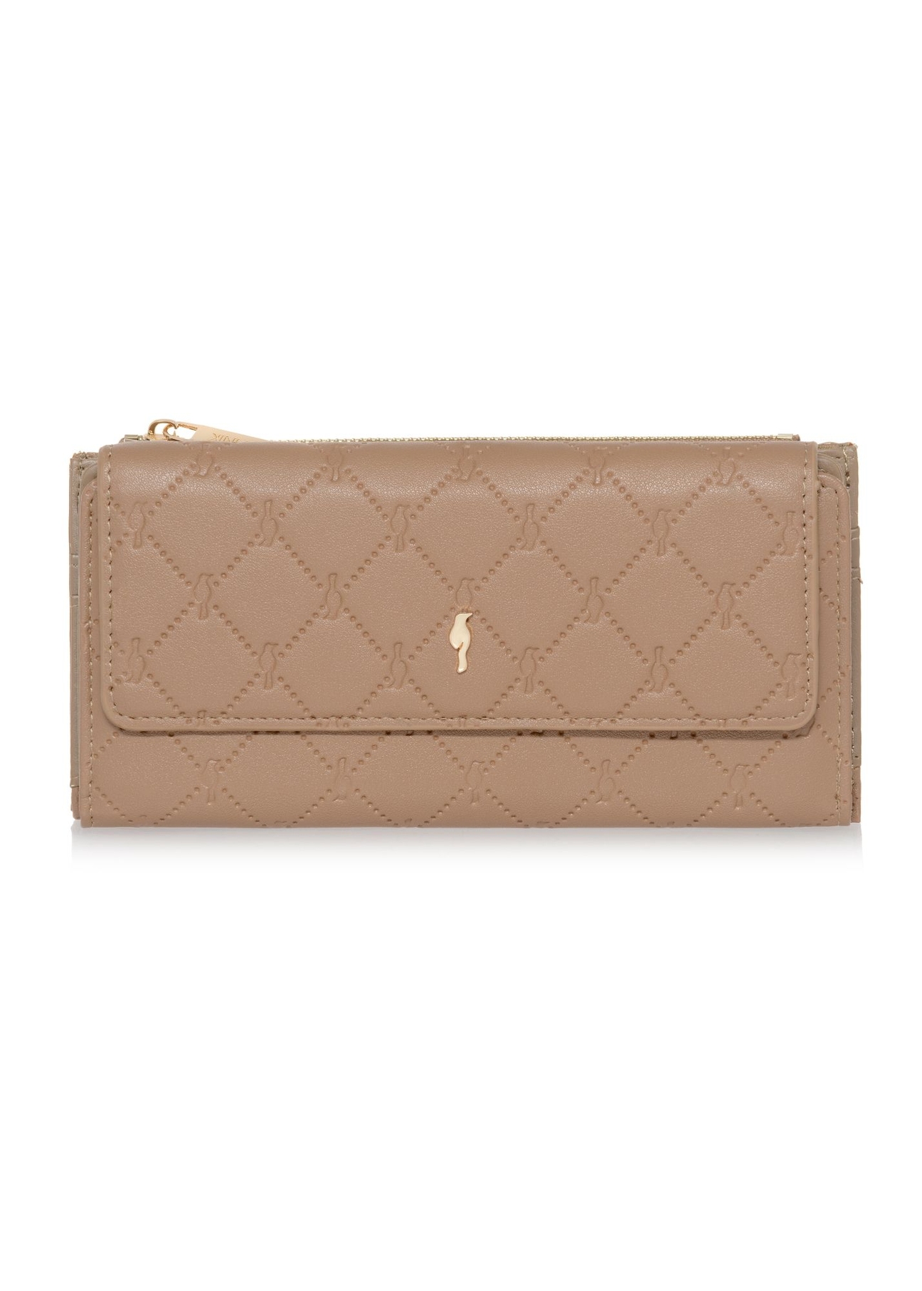 Large beige women's wallet with monogram POREC-0347A-81(Z25) - front product view on white background.