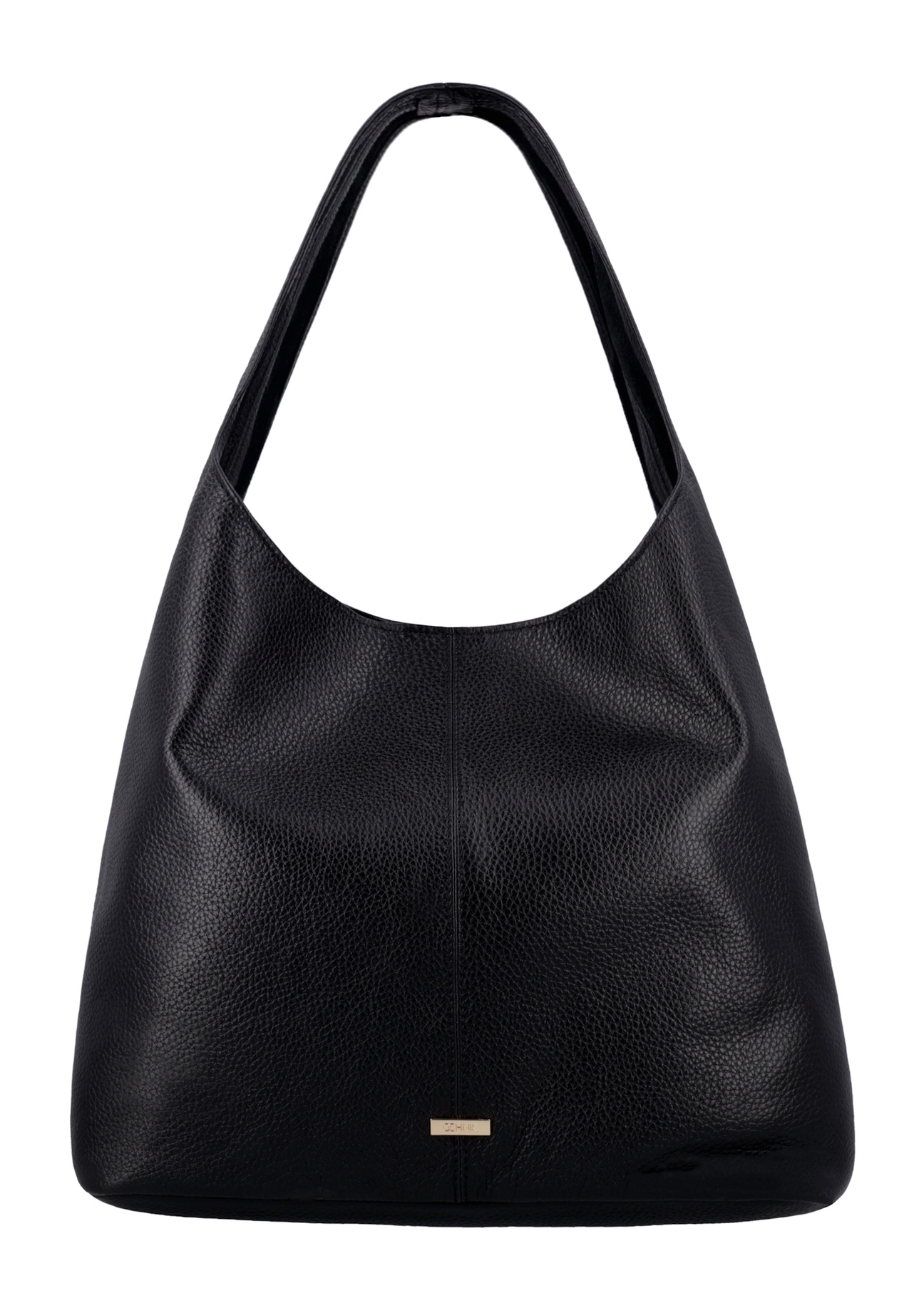 Black leather shopper bag TORES-1372A-9I(Z26), front product view on white background.