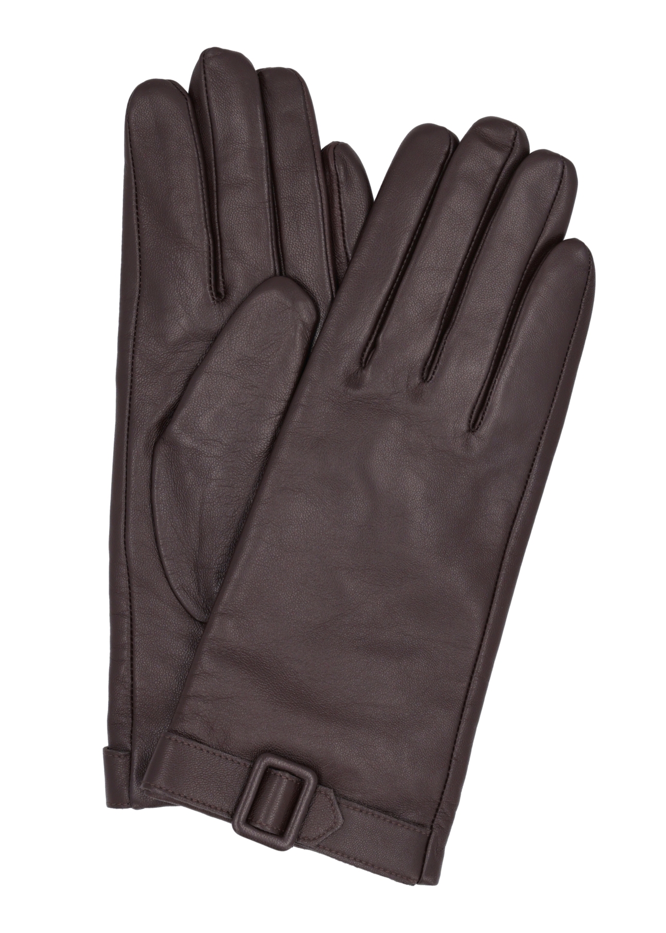 Dark brown women's leather gloves REKDS-0104-1I(Z26), product view from above on white background.