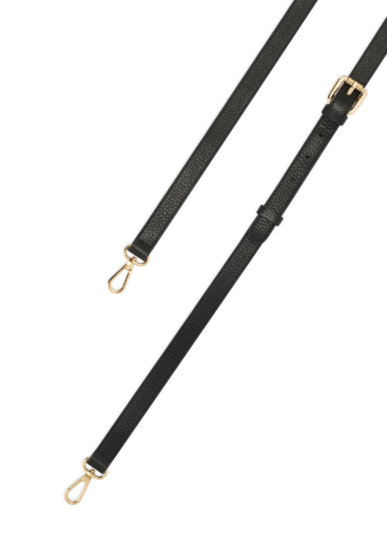 Women's black leather messenger bag TORES-1283-9I(W26) - close-up detail, on white background.