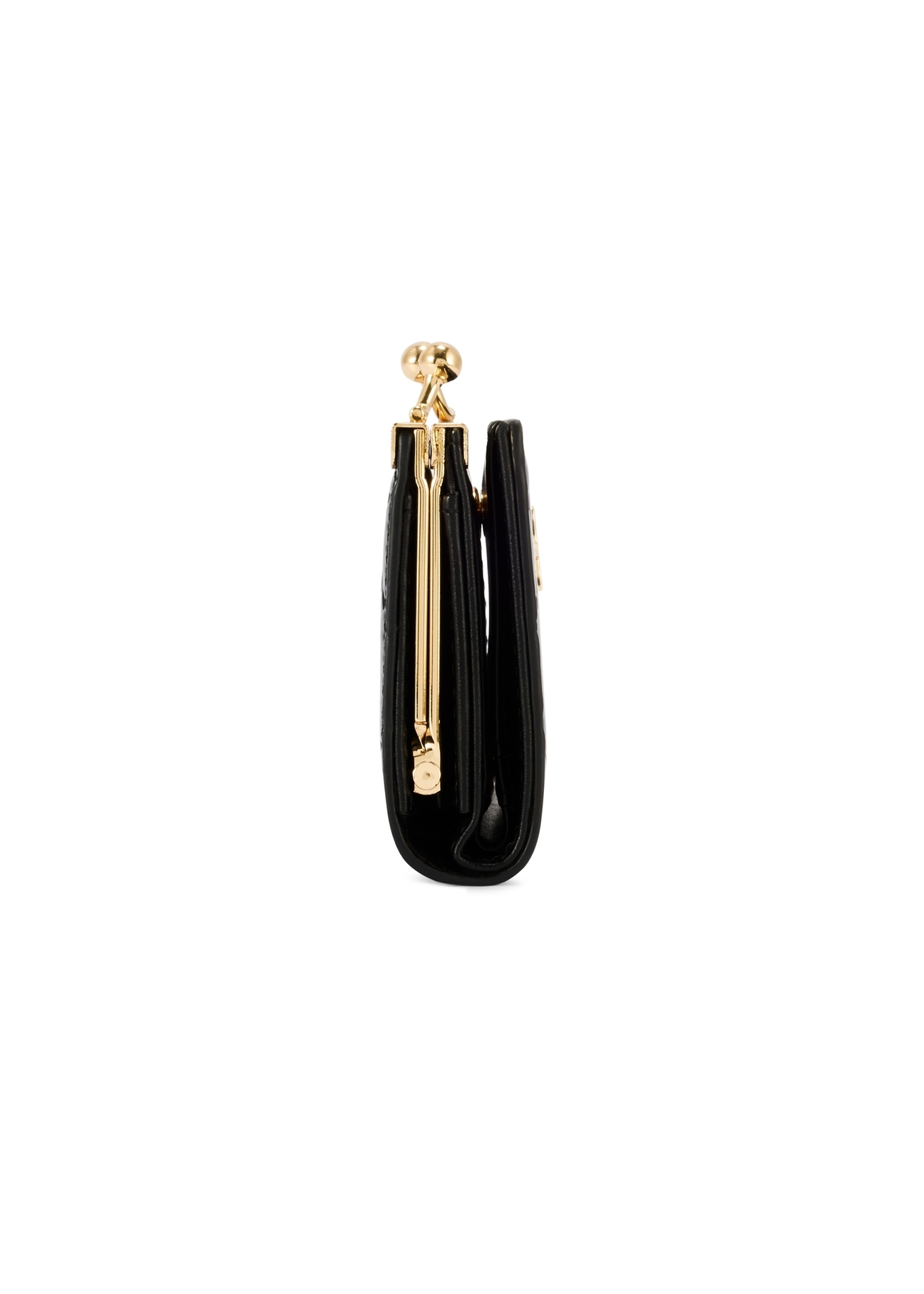 Small black women's wallet with monogram POREC-0422-98(Z25), product view from the side on a white background.