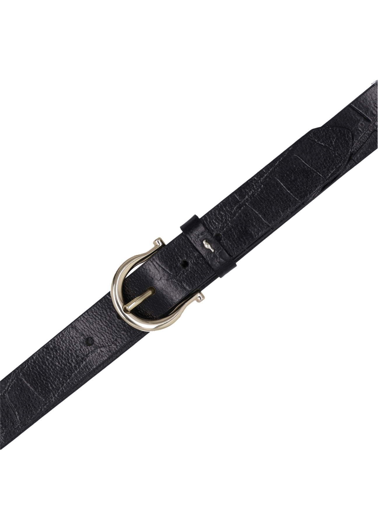Women's black leather belt with animal motif PASDS-0274-9G(Z26), top view of the product on a white background.