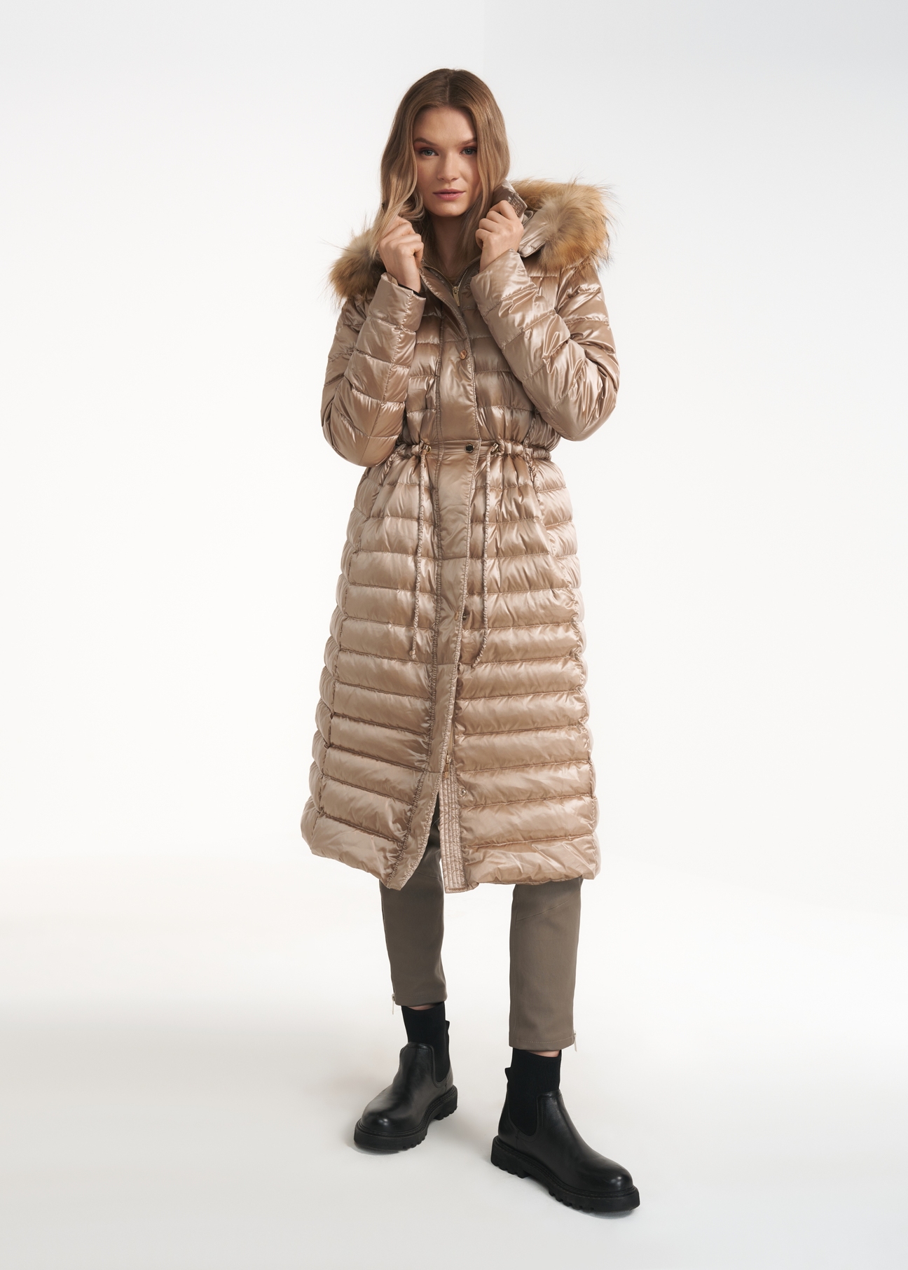 Women's warm jacket in beige color KURDT-0253-81(Z21)-03