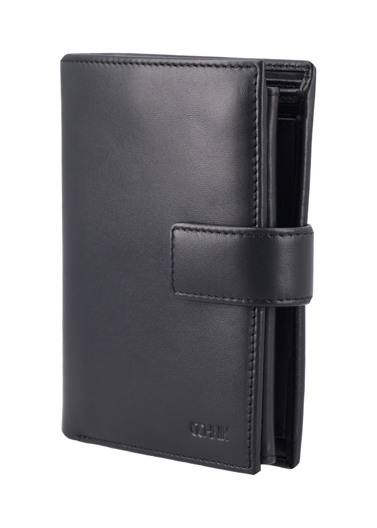 Black men's leather wallet PORMS-0715-99(Z26) - diagonal view of the product, on a white background.