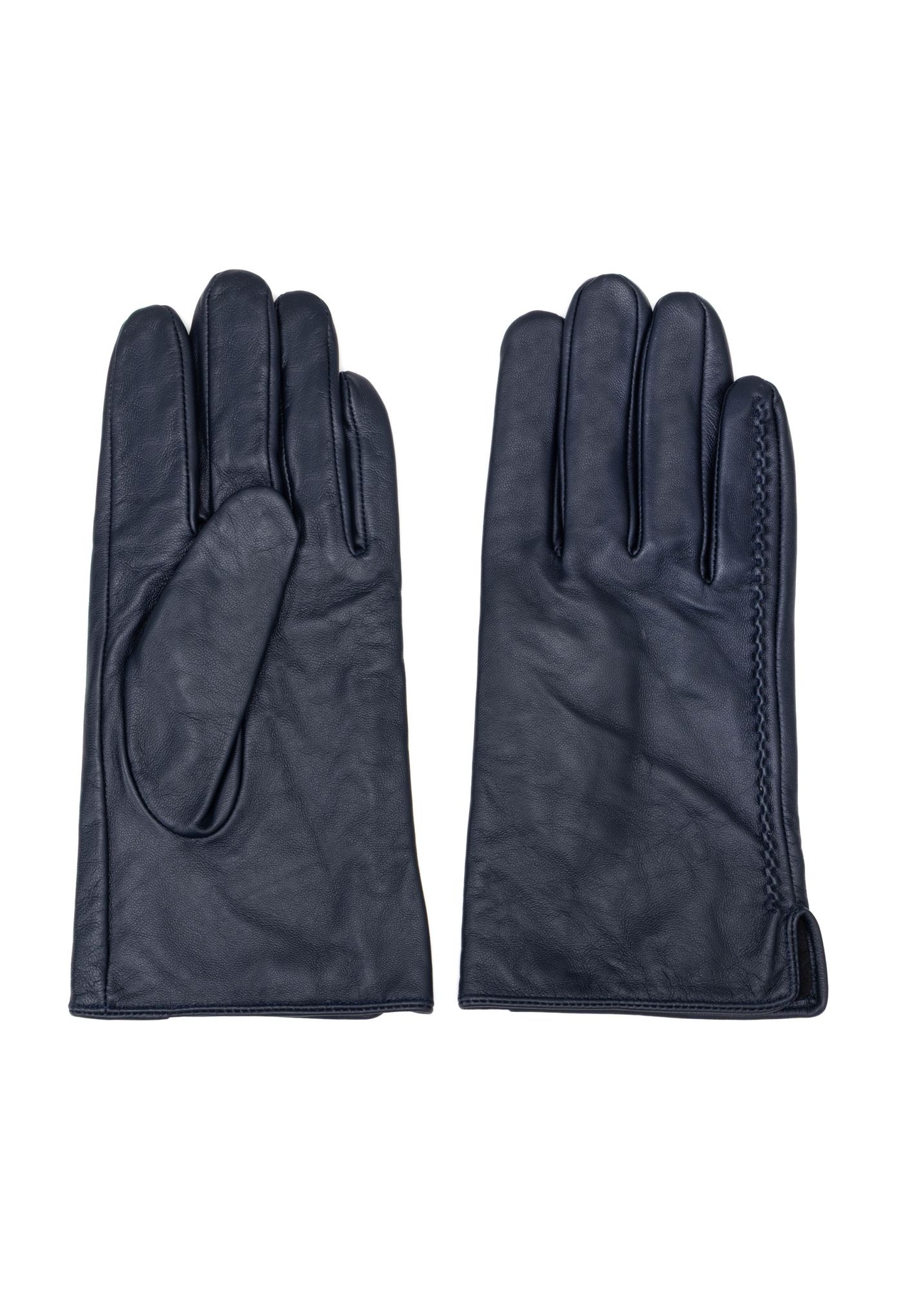Navy blue men's leather gloves REKMS-0001A-69(Z25) - product view from above on white background.