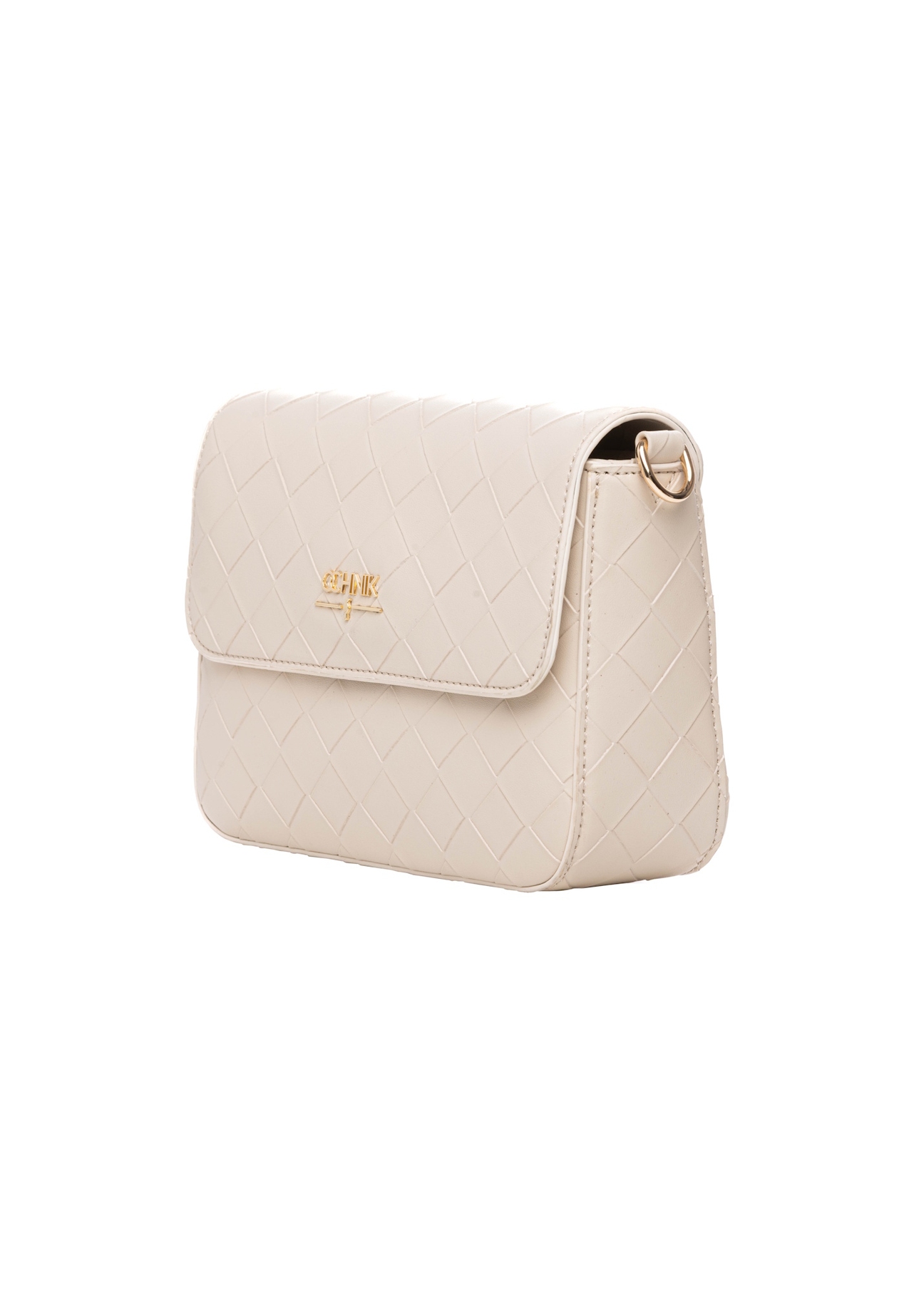 Cream woven women's handbag TOREC-0767-0P(W26), diagonal product view on a light background.