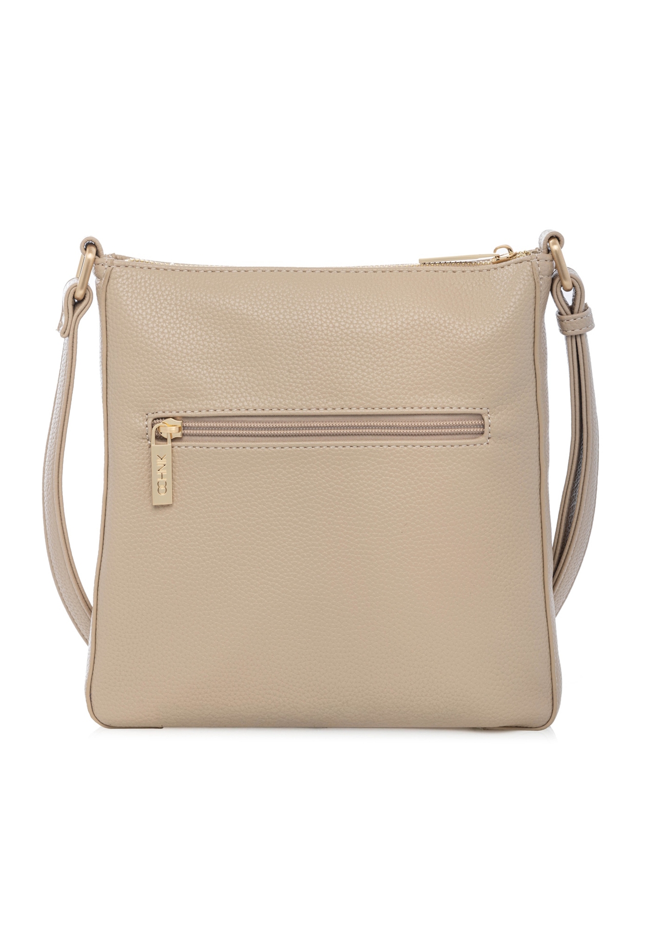 Beige women's imitation leather messenger bag TOREC-1177-1B(W26), back view of the product on a white background.