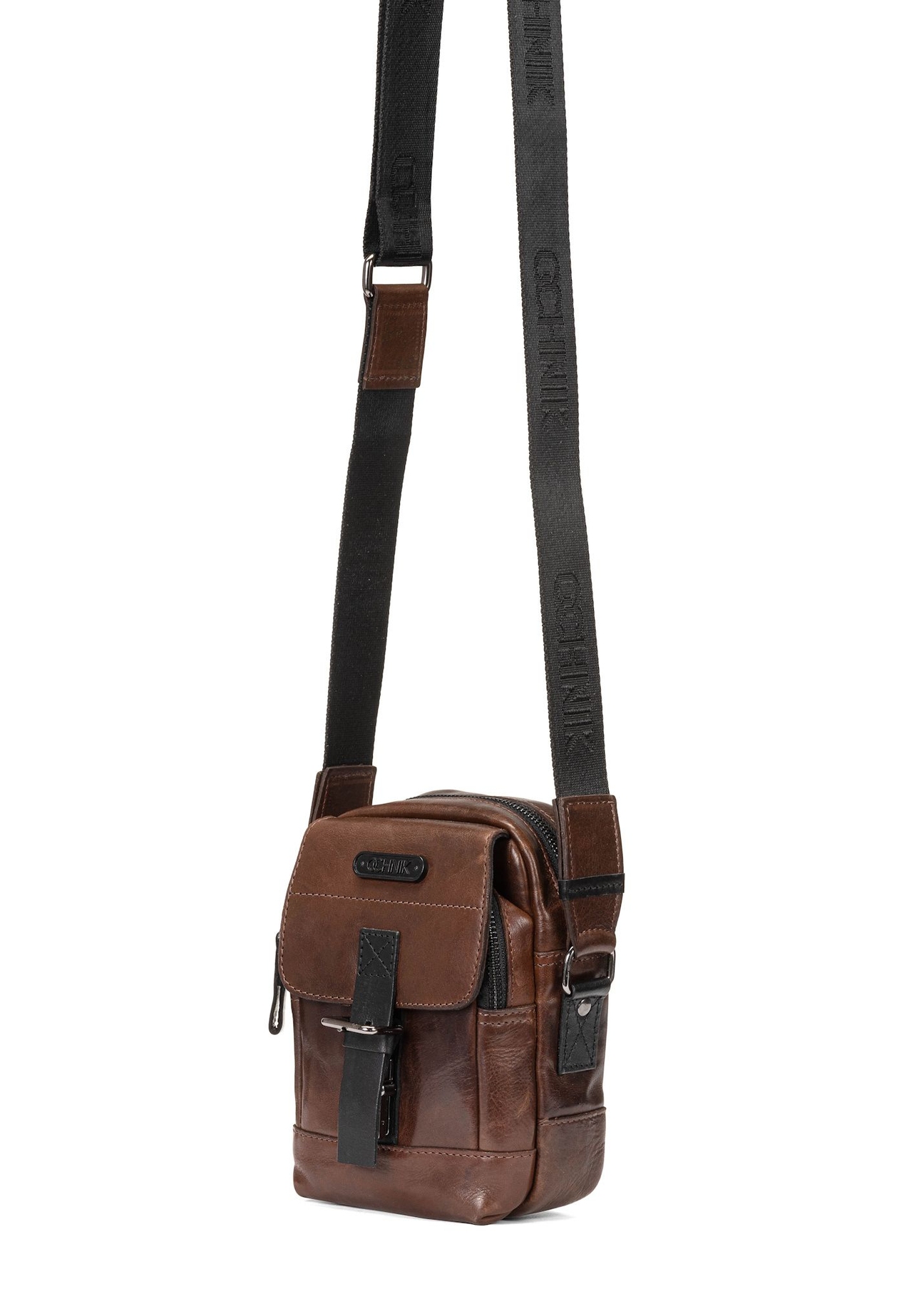 Men's brown leather bag with flap TORMS-0105-1H(W26), diagonal product view on white background.