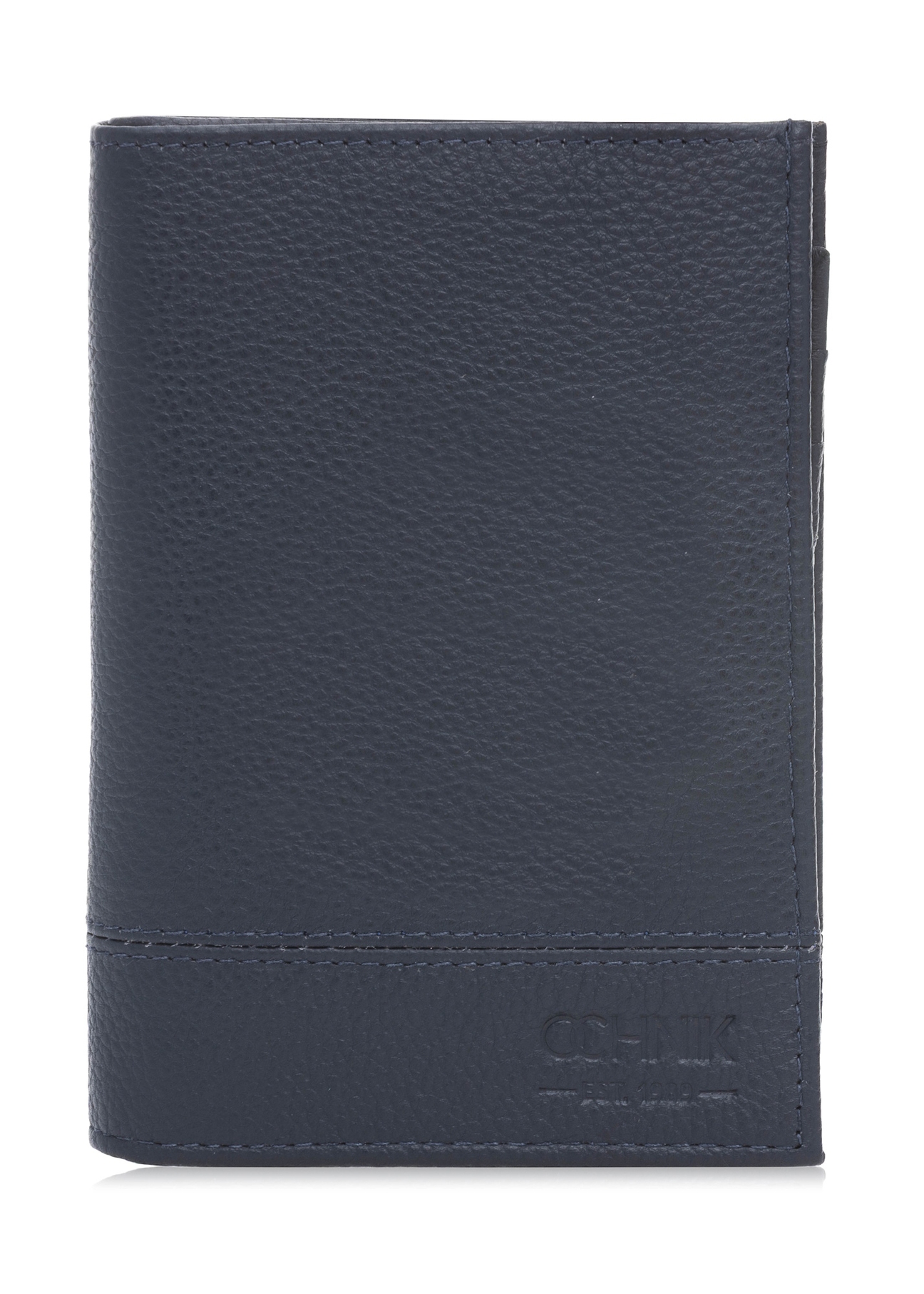 Navy blue men's leather wallet PORMS-0022B-69(W25), front product view on white background.