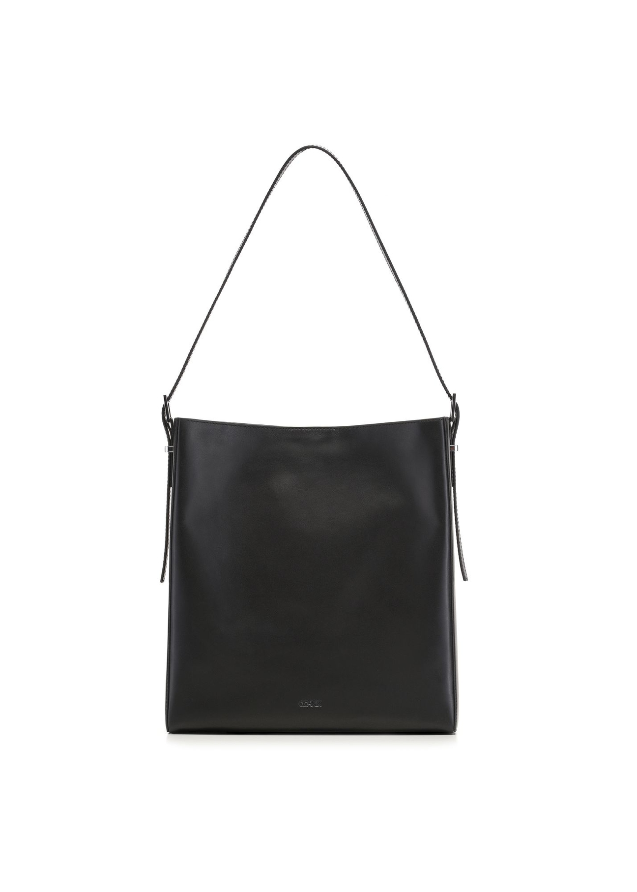Black leather shopper bag TORES-1436-99(Z26) - front product view, on white background.
