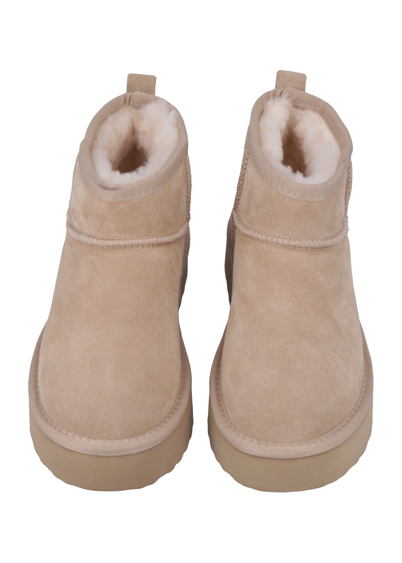 Beige short women's snow boots BUTYD-1138-1K(Z26), front product view on white background.