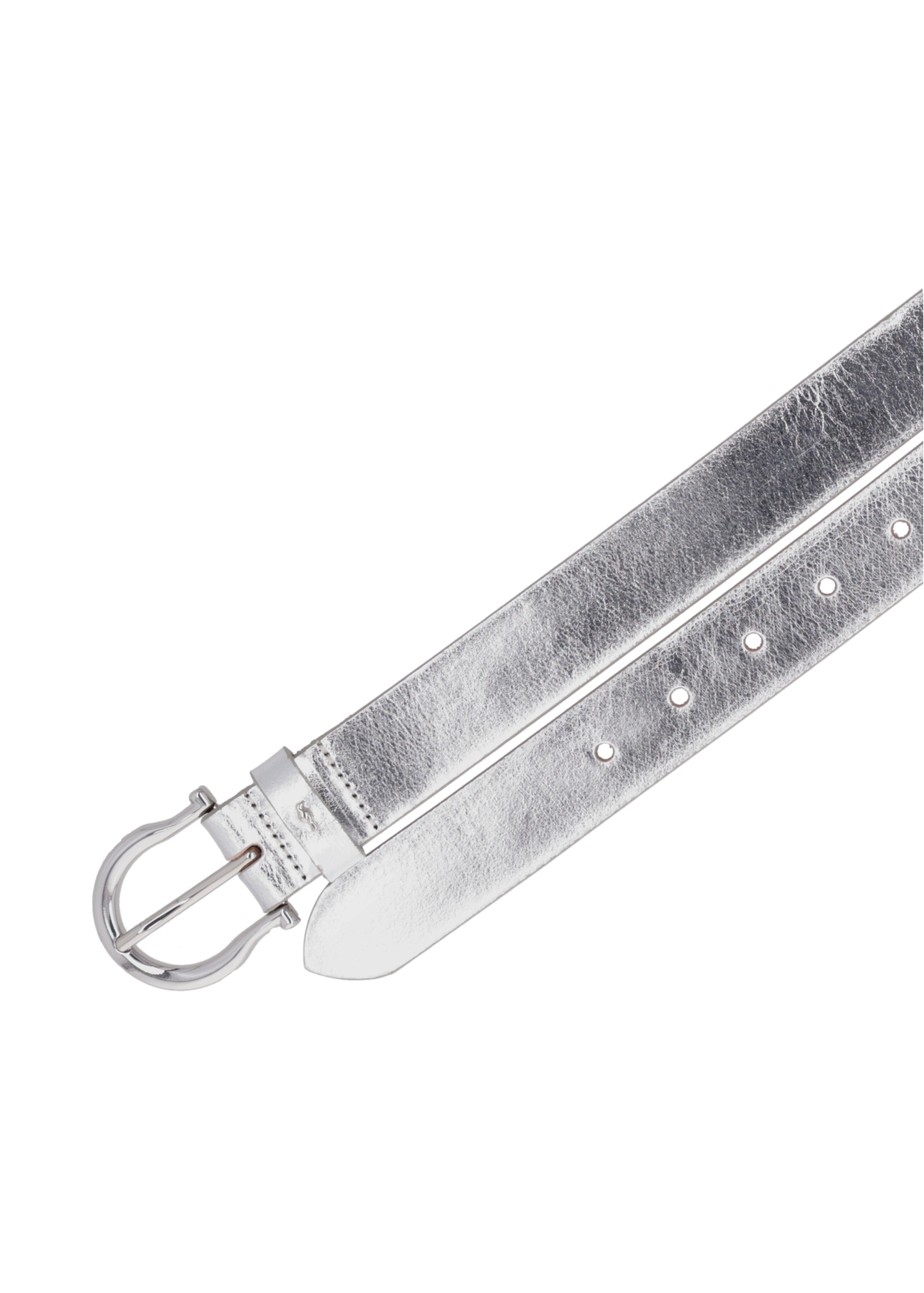 Women's silver leather belt PASDS-0274-9X(Z26), product view from above on white background.