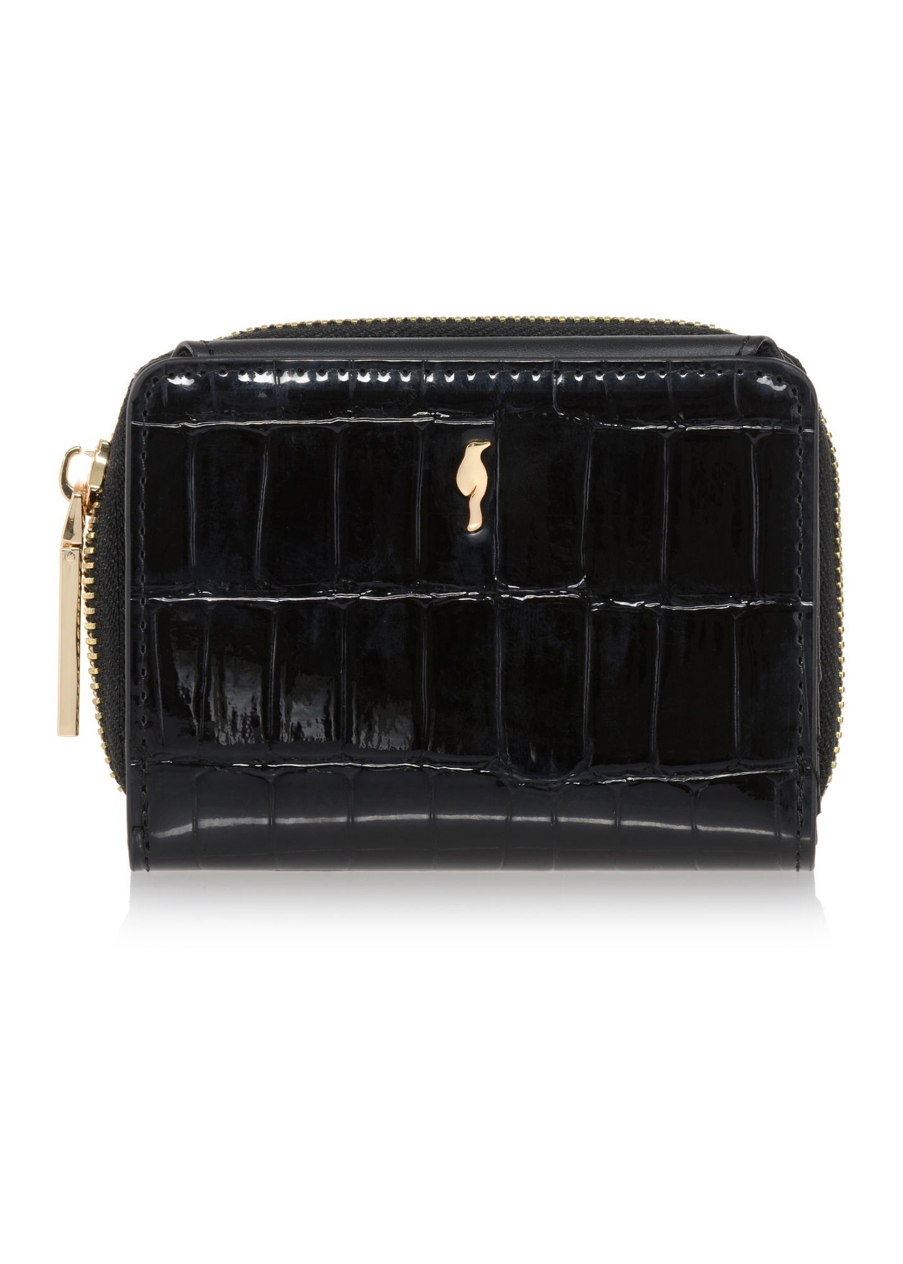 Small black women's croco wallet POREC-0352A-97(Z25), front product view on white background.